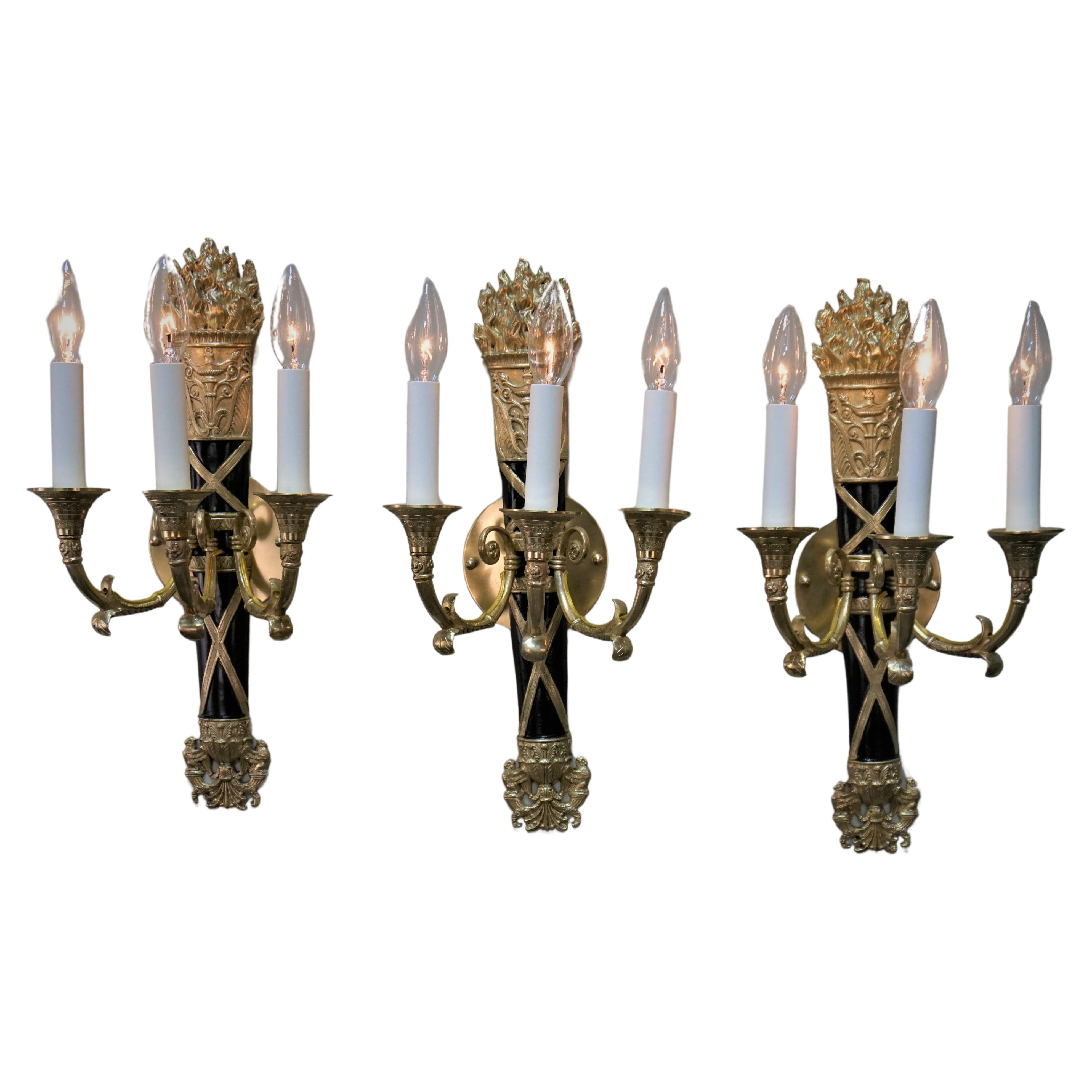Fench 1920's Bronze Empire Wall Sconces, 3 Available  For Sale