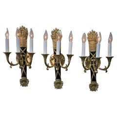 Antique Fench 1920's Bronze Empire Wall Sconces, 3 Available 