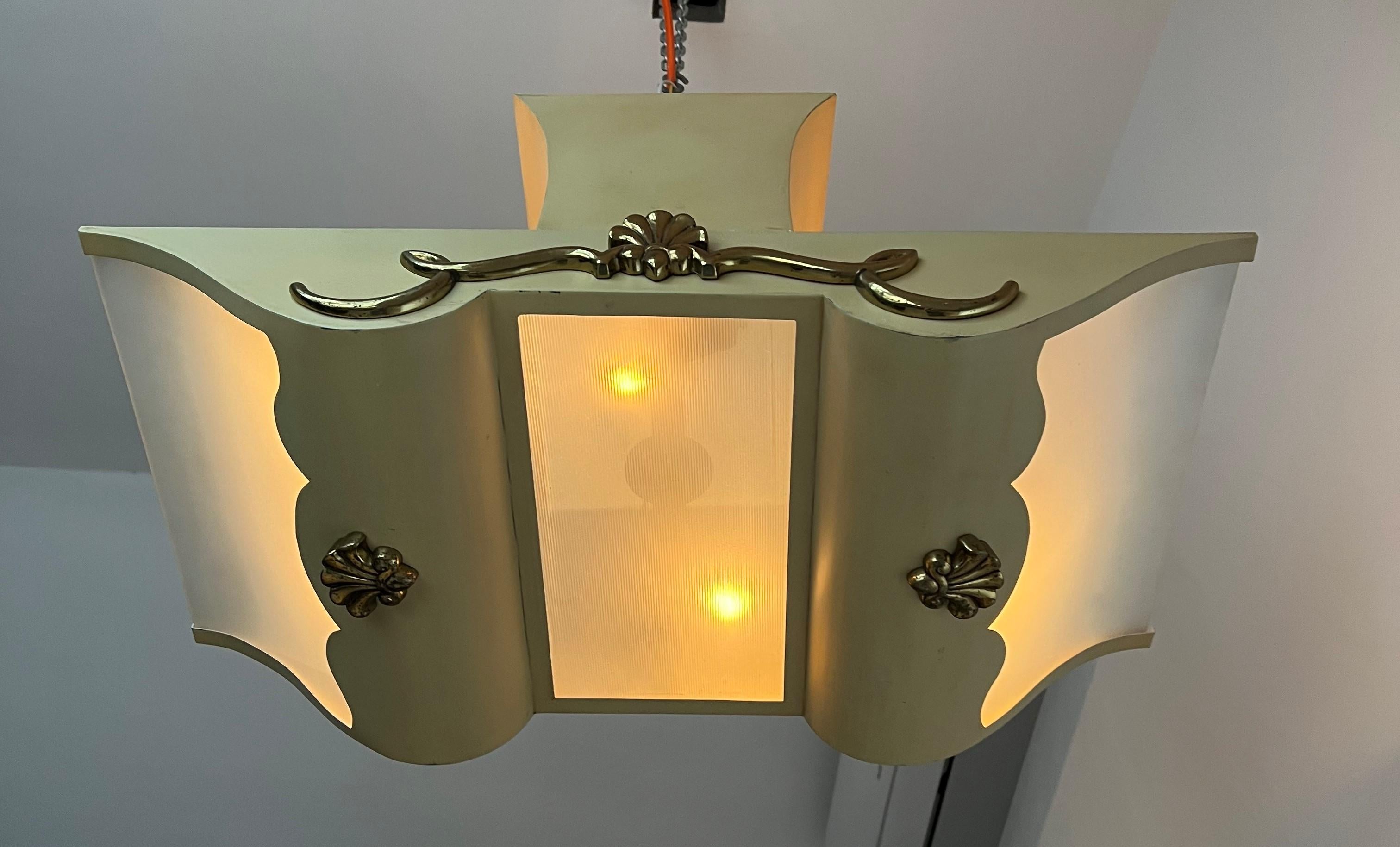 French Fench Art Deco Chandelier or Flush Mount, circa 1940 For Sale