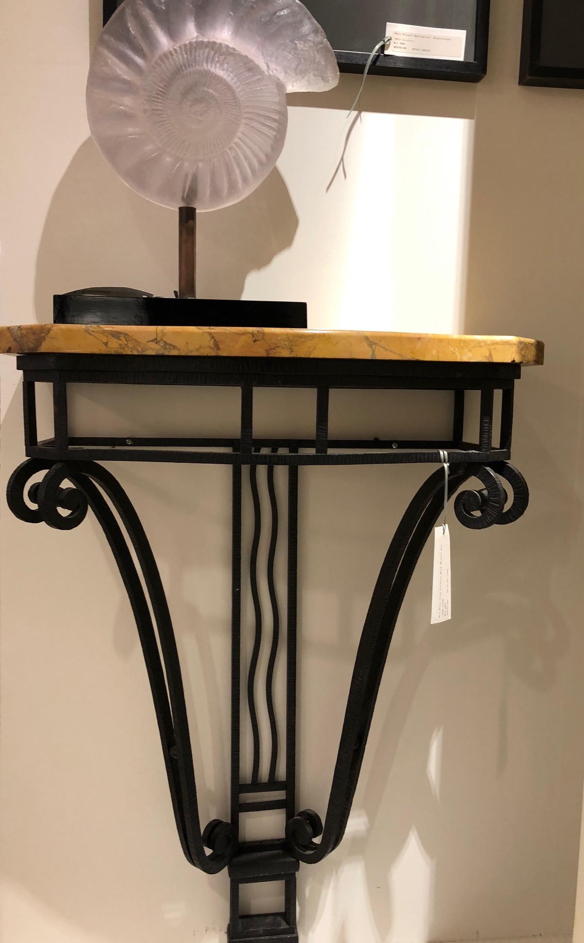 French Art Deco Iron Console with Marble Top In Good Condition In Montreal, QC