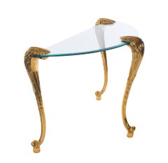 Fench Hollywood Regency Brass & Glass Demilune Console Table by Labarge