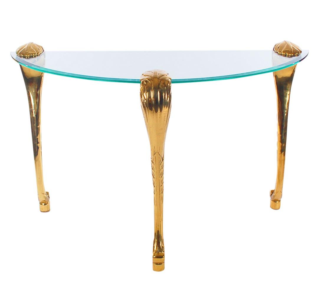 Fench Hollywood Regency Brass & Glass Demilune Console Table by Labarge In Good Condition For Sale In Philadelphia, PA