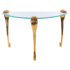 Fench Hollywood Regency Brass & Glass Demilune Console Table by Labarge