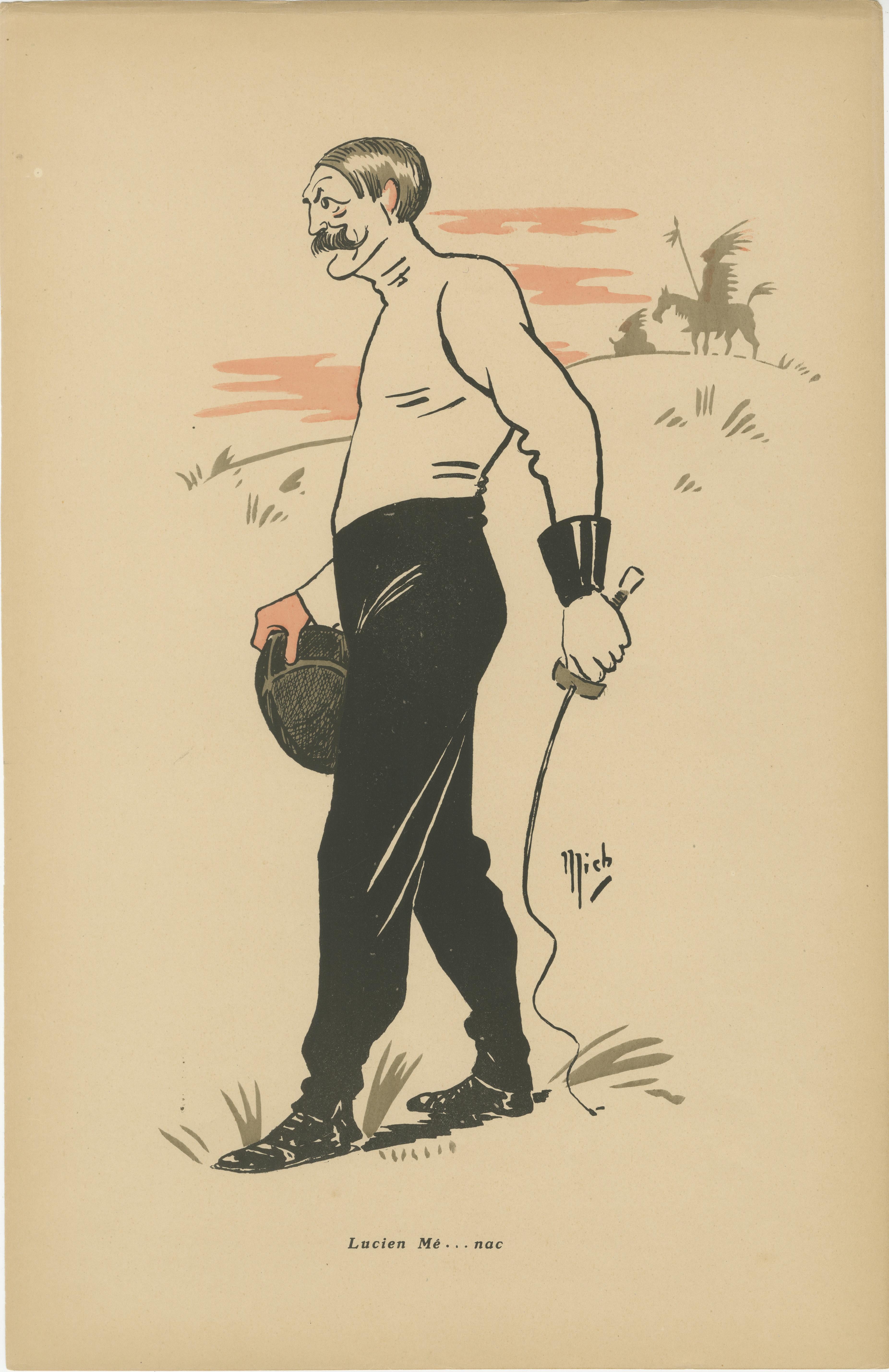 Caricaturas de esgrima de Mich, París 1907 - Expresiva sátira de la Belle Époque en venta 1