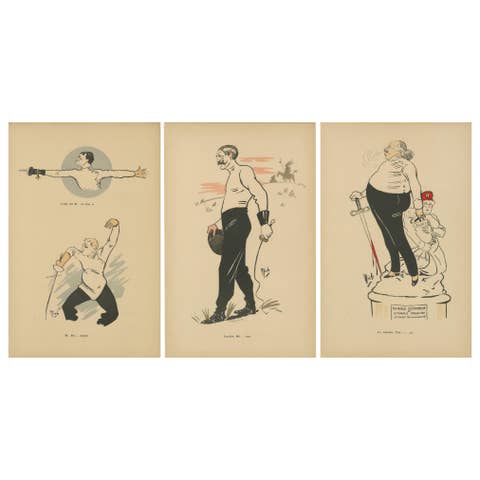 Fencing Caricatures by Mich, Paris 1907 – Expressive Belle Époque Satire