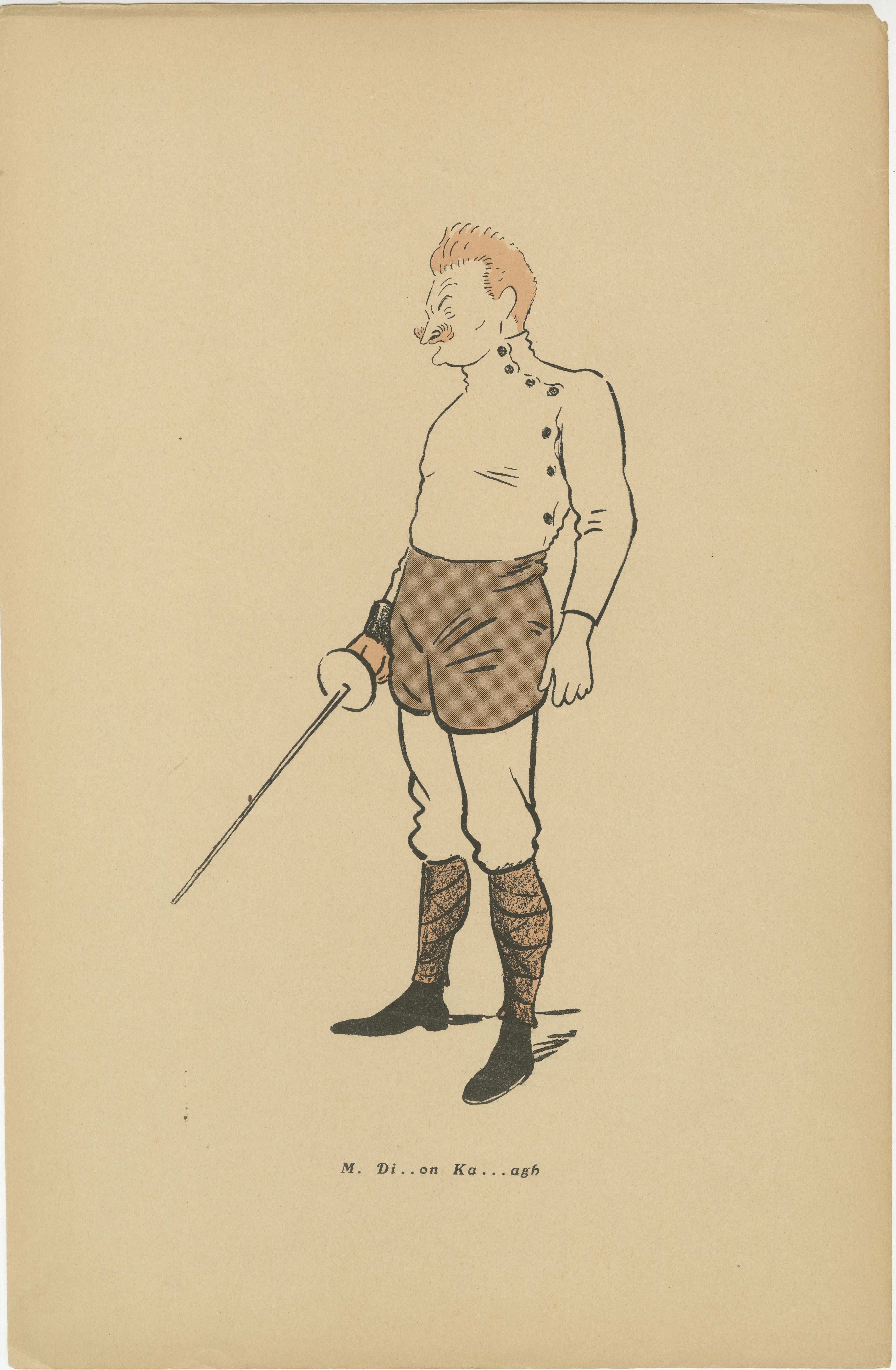 Fencing Caricatures by Mich, Paris 1907 - Silhouettes and Caricatures en Bueno estado para la venta en Langweer, NL