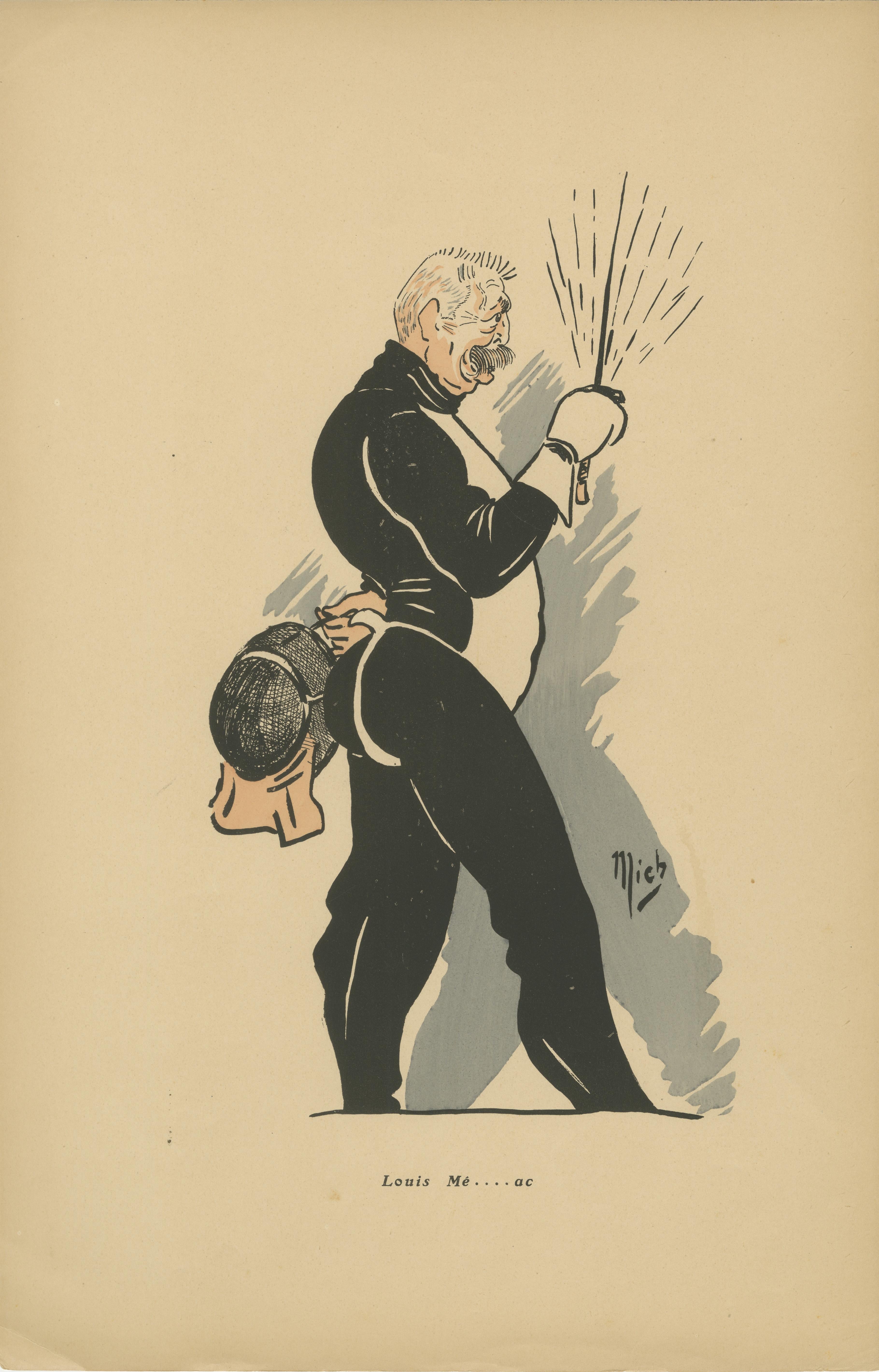 Fencing Caricatures by Mich, Paris 1907 - Silhouettes and Caricatures principios del siglo XX en venta