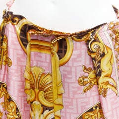 FENDACE FENDI VERSACE 2022 Runway pink gold baroque Zucca drape skirt IT42 M