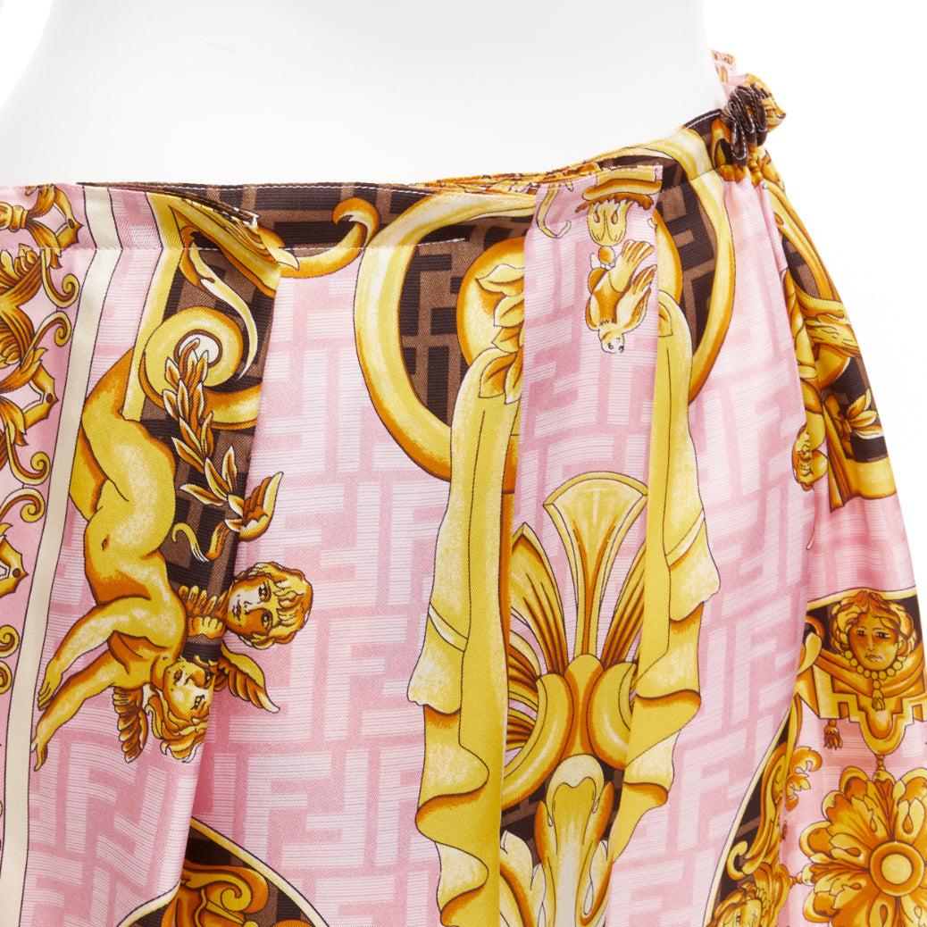 FENDACE FENDI VERSACE 2022 Runway pink gold baroque Zucca side drape skirt IT42  For Sale 3