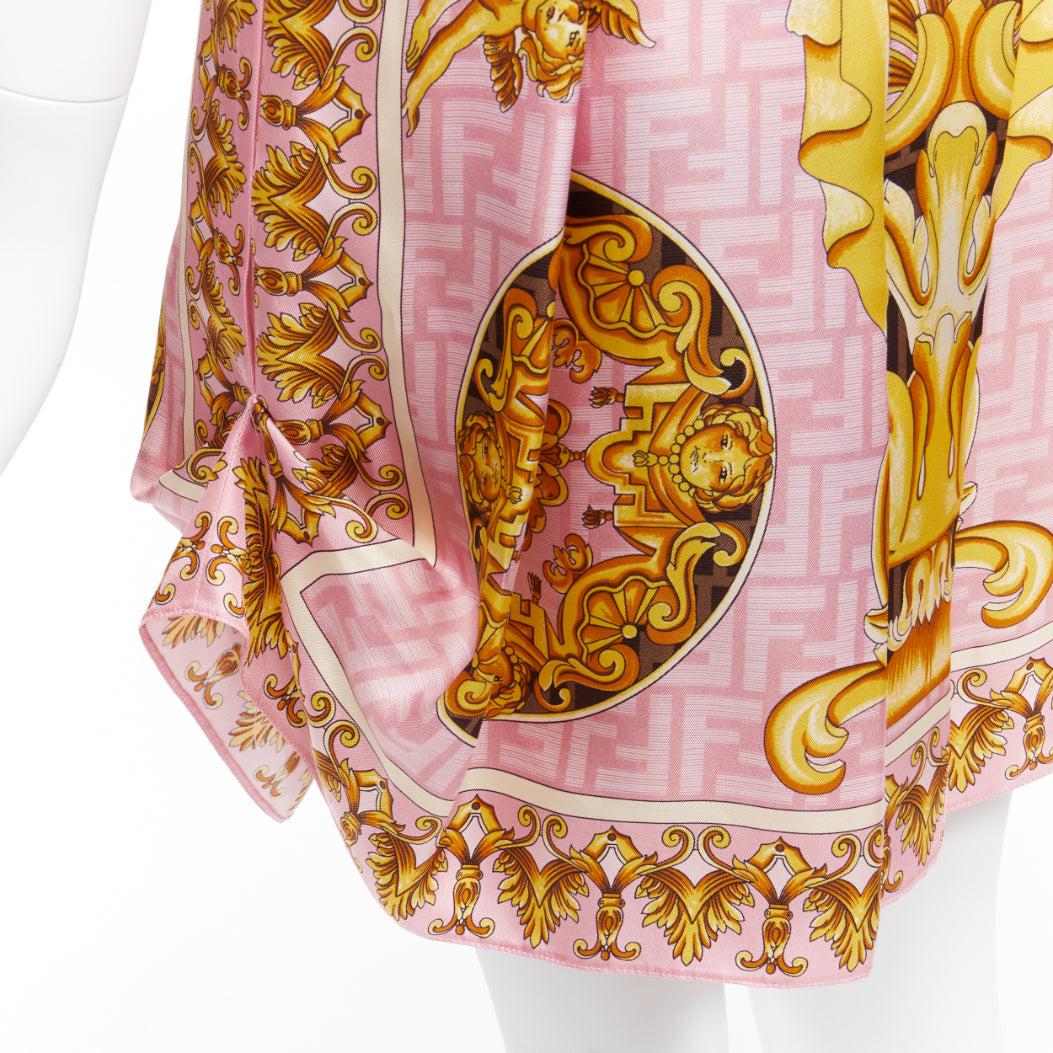 FENDACE FENDI VERSACE 2022 Runway pink gold baroque Zucca side drape skirt IT42  For Sale 4