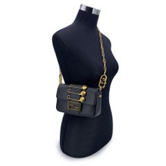 Fendace Fendi x Versace Black Leather Mini Brooch Baguette Bag