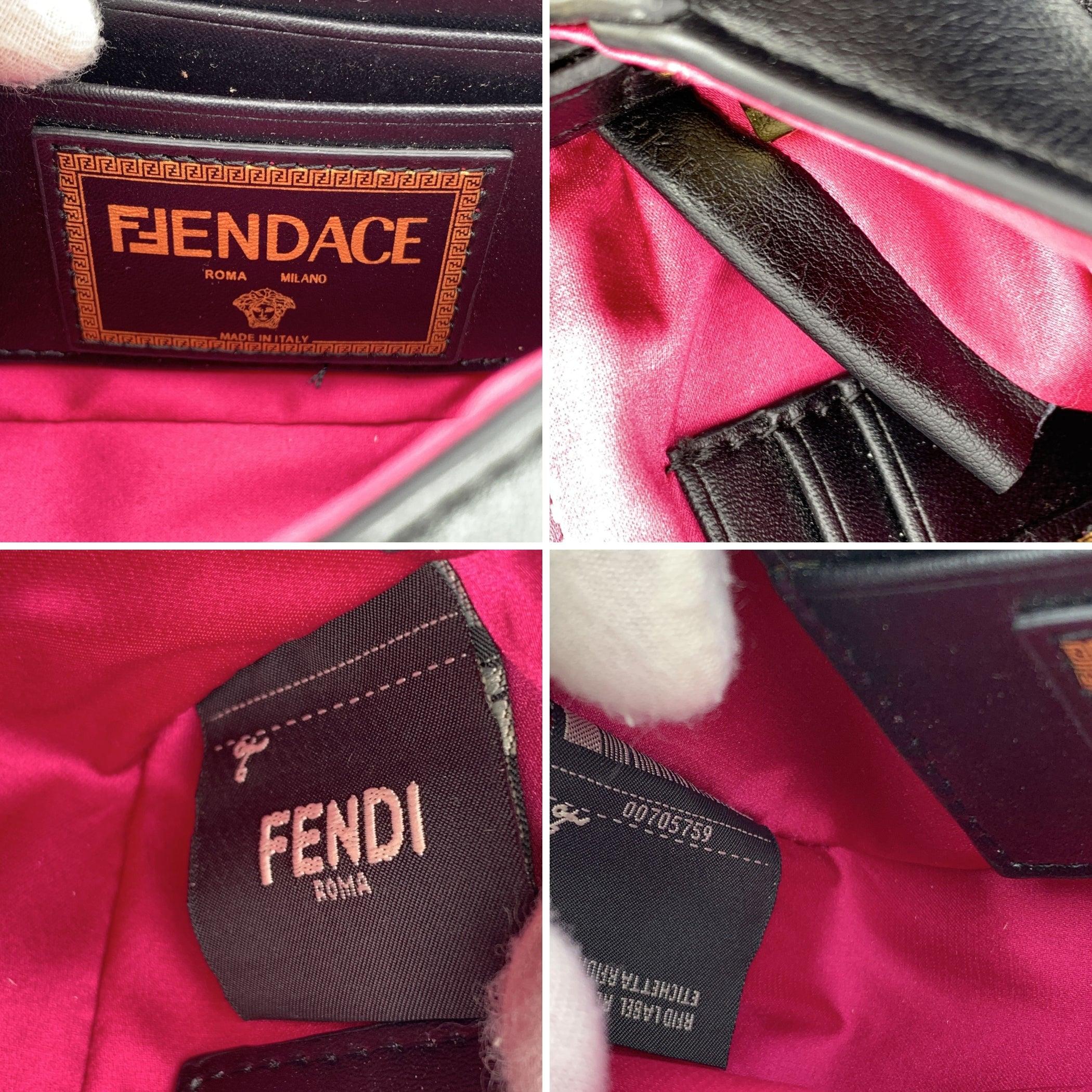 Women's Fendace Fendi x Versace Black Leather Mini Brooch Baguette Bag For Sale