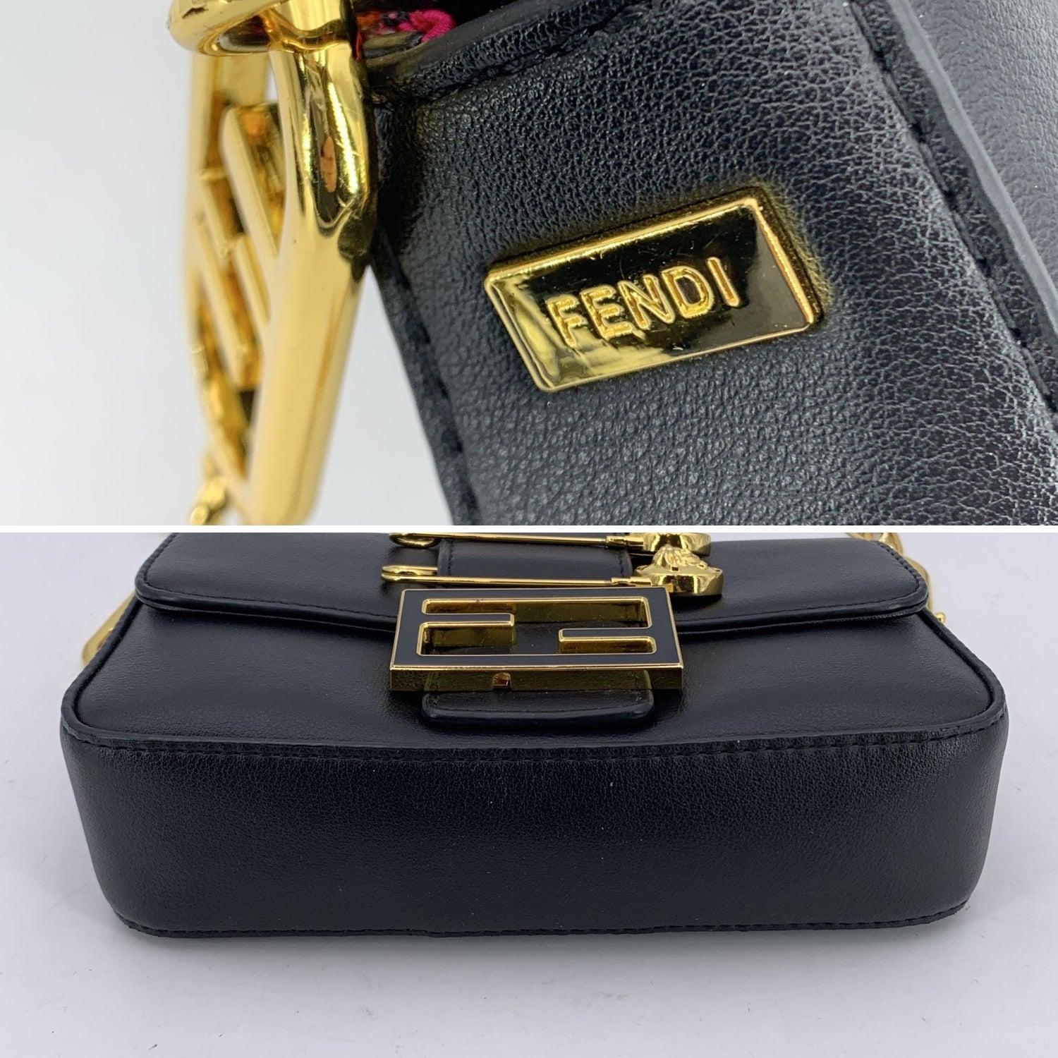 Fendace Fendi x Versace Black Leather Mini Brooch Baguette Bag For Sale 1
