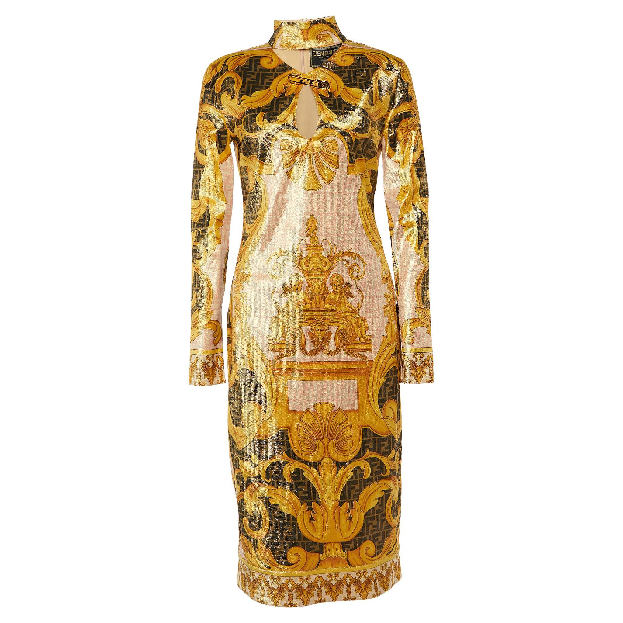 Fendace Fendi X Versace Multicolor Printed Lurex Midi Dress M at 