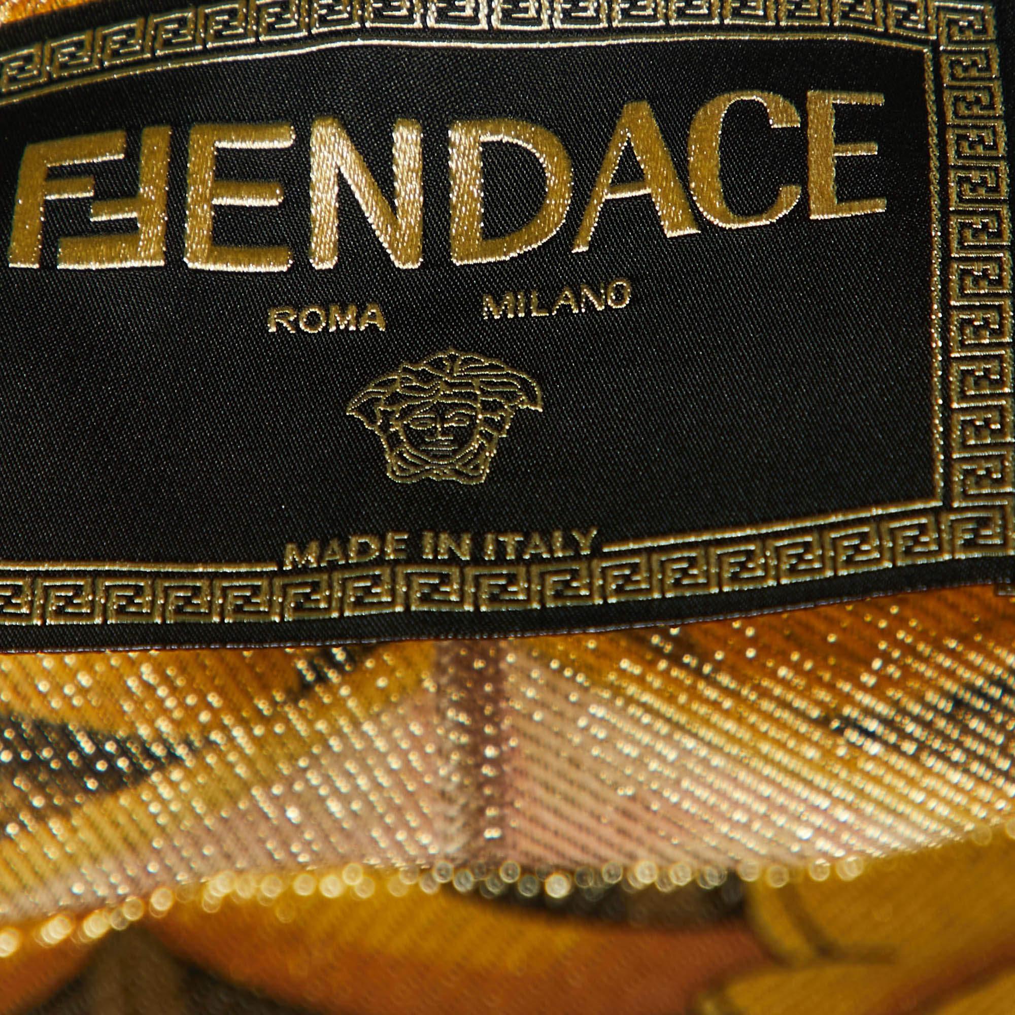 Women's Fendace Fendi x Versace Yellow Patterned Lurex Knit Leggings M