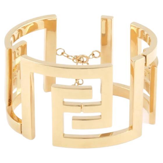 Fendace Versace X Fendi Gold Wide Zucca Bangle Bracelet SOLD OUT RARE For Sale