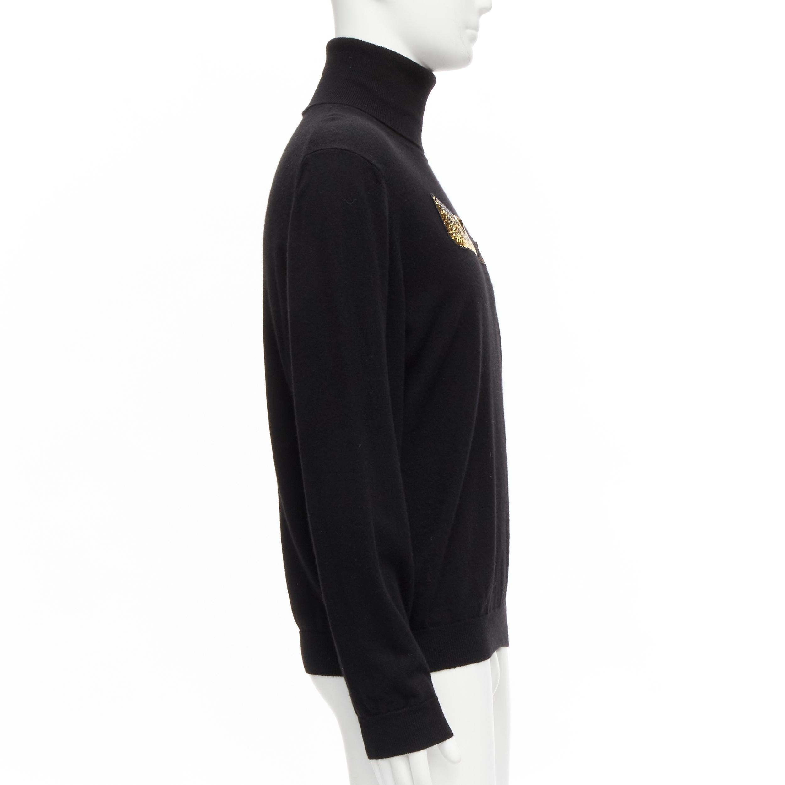 FENDI 100% cashmere black beaded stud Monster eyes turtleneck sweater  IT50 L In Excellent Condition For Sale In Hong Kong, NT