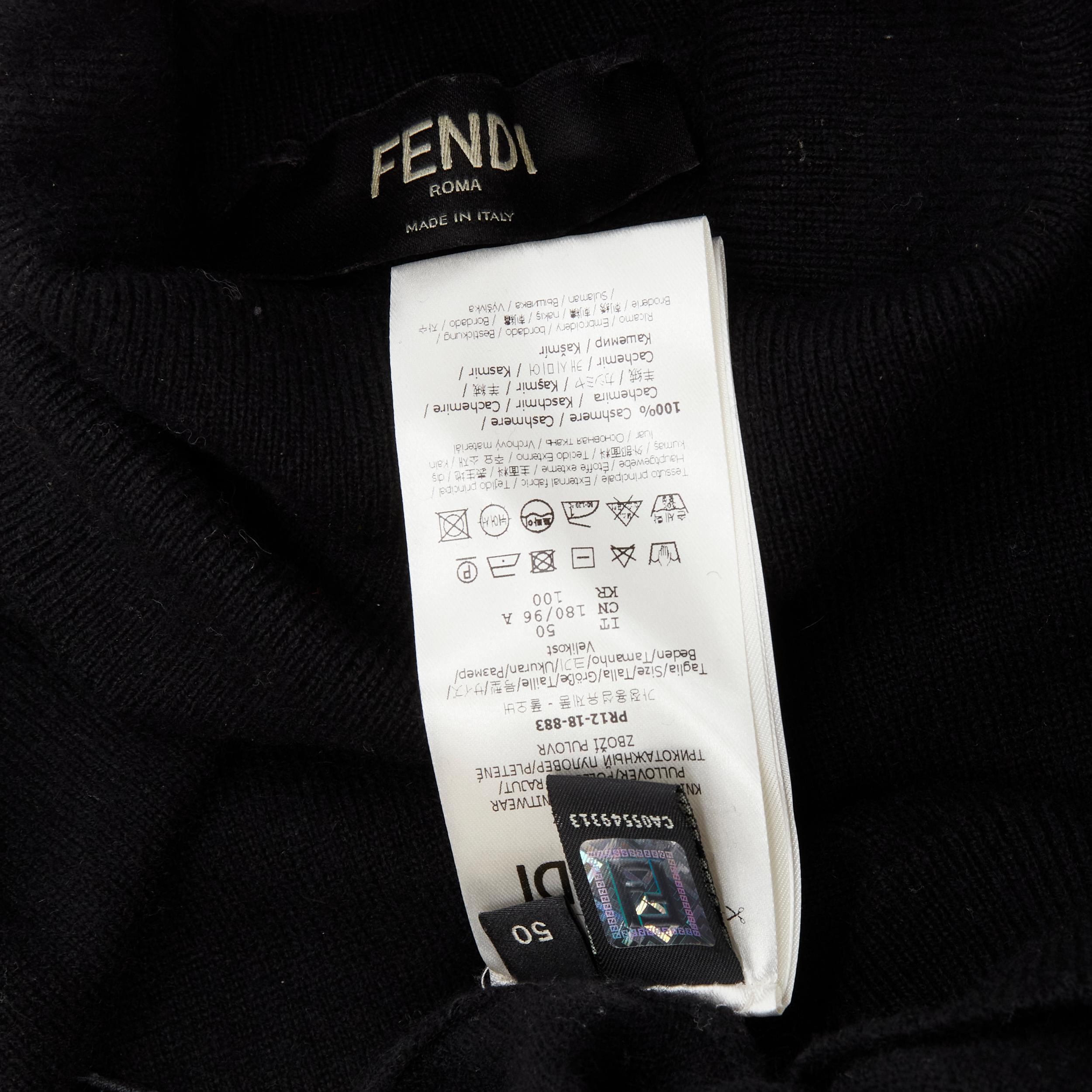 FENDI 100% cashmere black beaded stud Monster eyes turtleneck sweater IT50 L For Sale 1