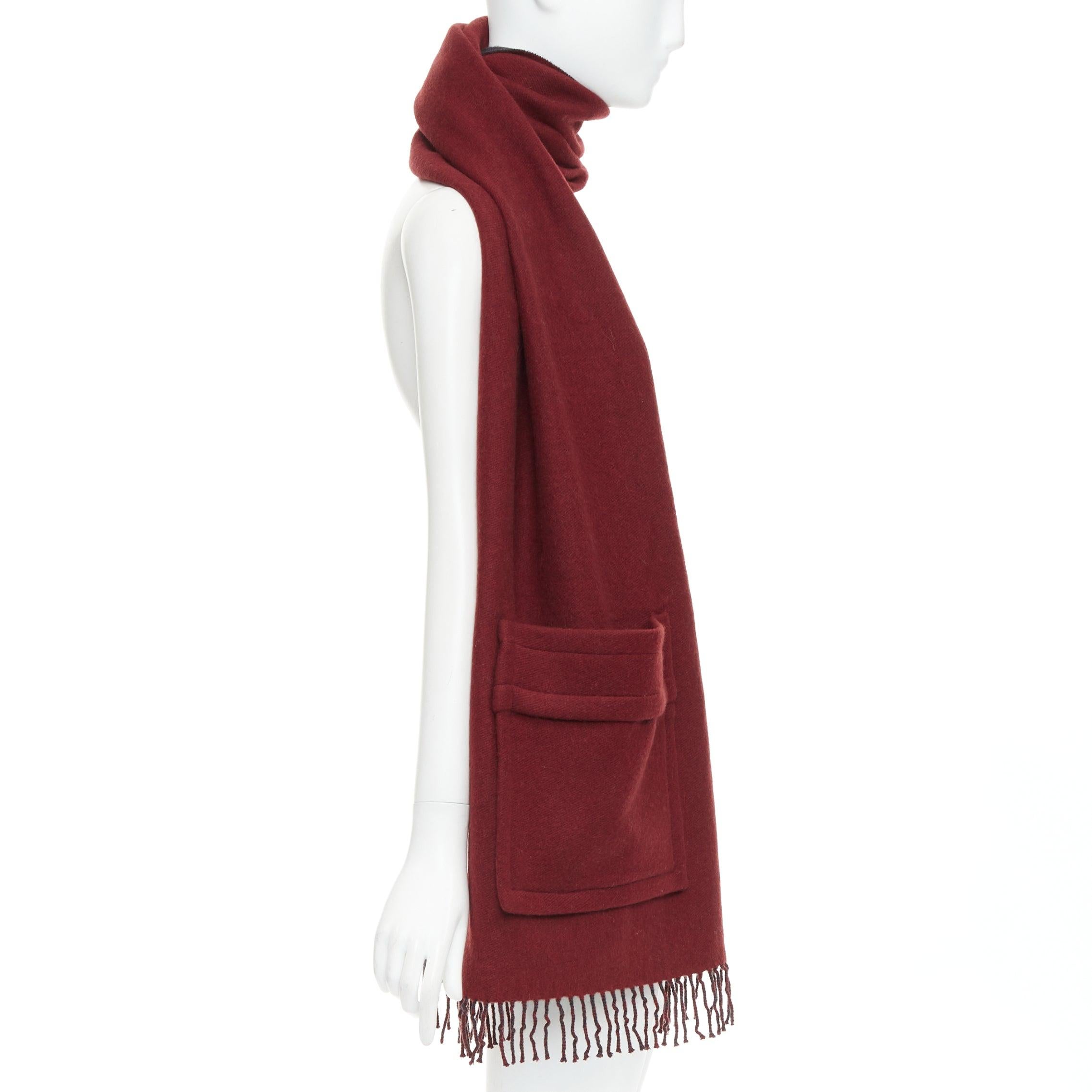 FENDI  100% cachemire bordeaux gris bicolore poche frangée écharpe longue Bon état - En vente à Hong Kong, NT