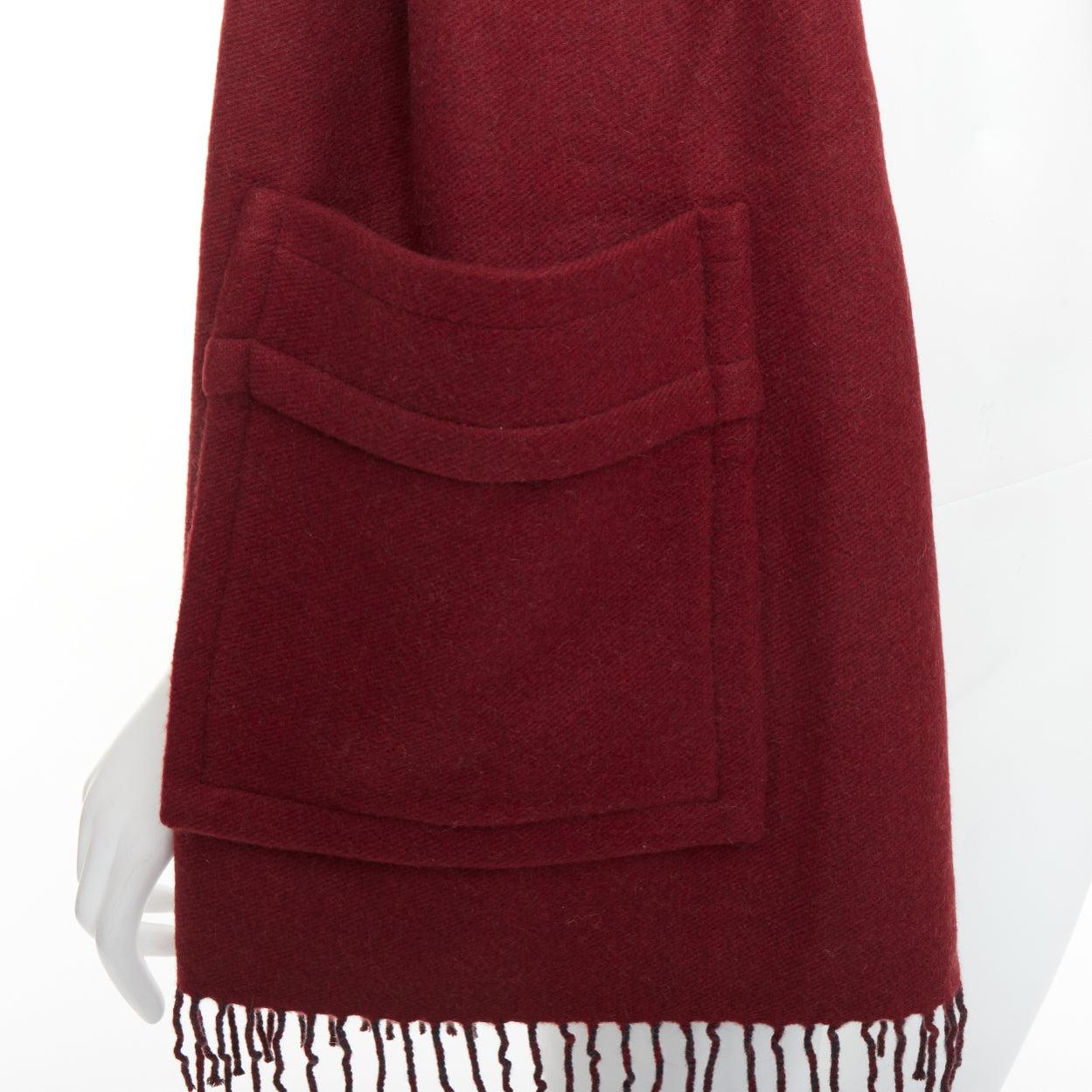 FENDI  100% cachemire bordeaux gris bicolore poche frangée écharpe longue en vente 2