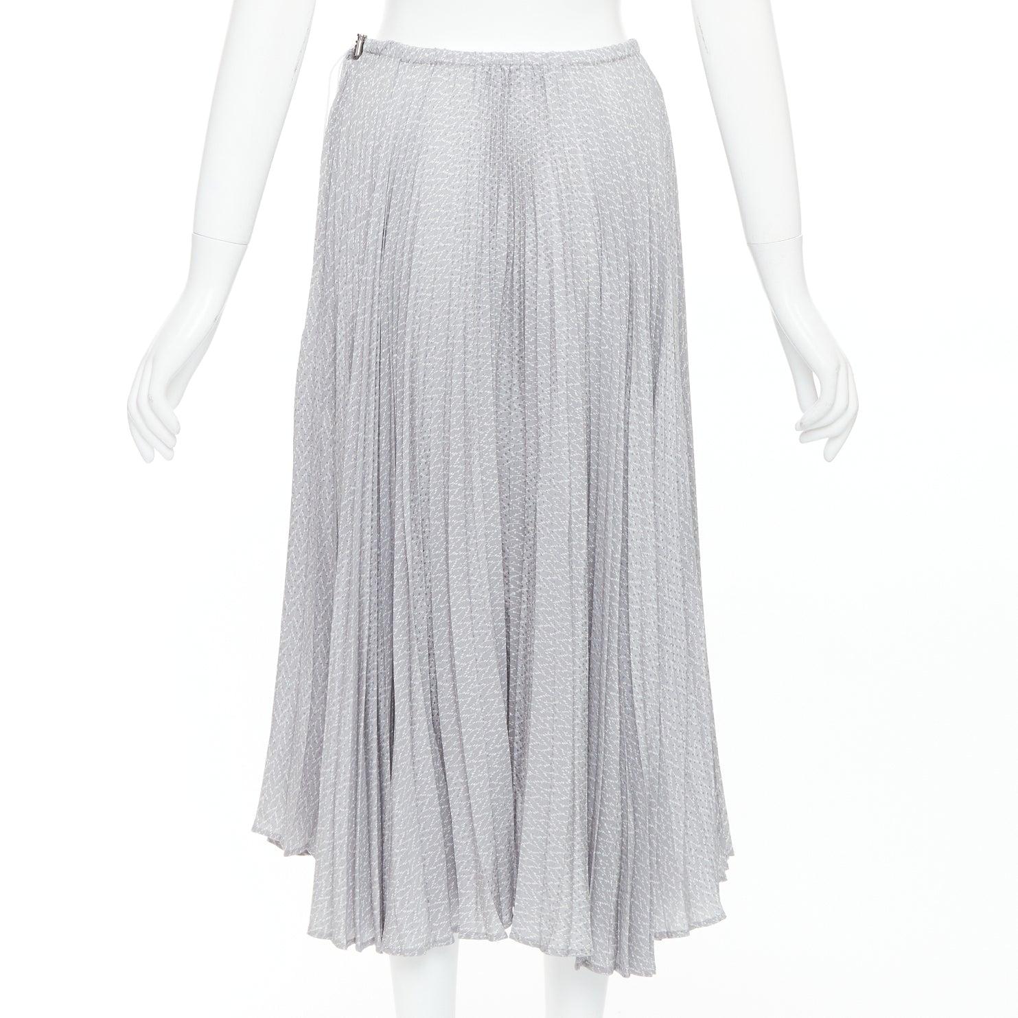 Women's FENDI 100% silk grey pleated 3D polka dots drawstring midi skirt IT38 XS For Sale