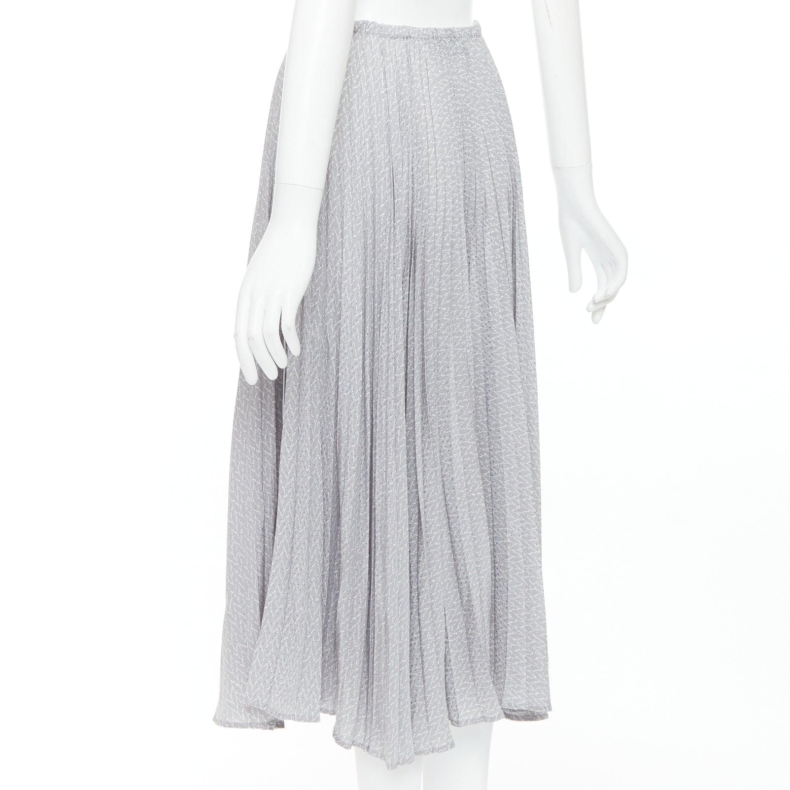FENDI 100% silk grey pleated 3D polka dots drawstring midi skirt IT38 XS For Sale 1