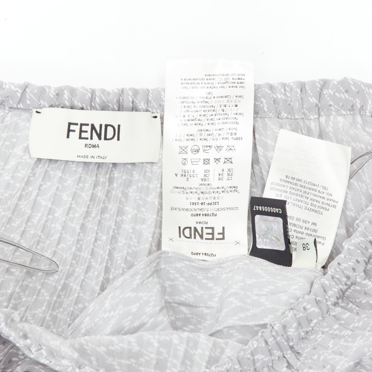 FENDI 100% silk grey pleated 3D polka dots drawstring midi skirt IT38 XS For Sale 3