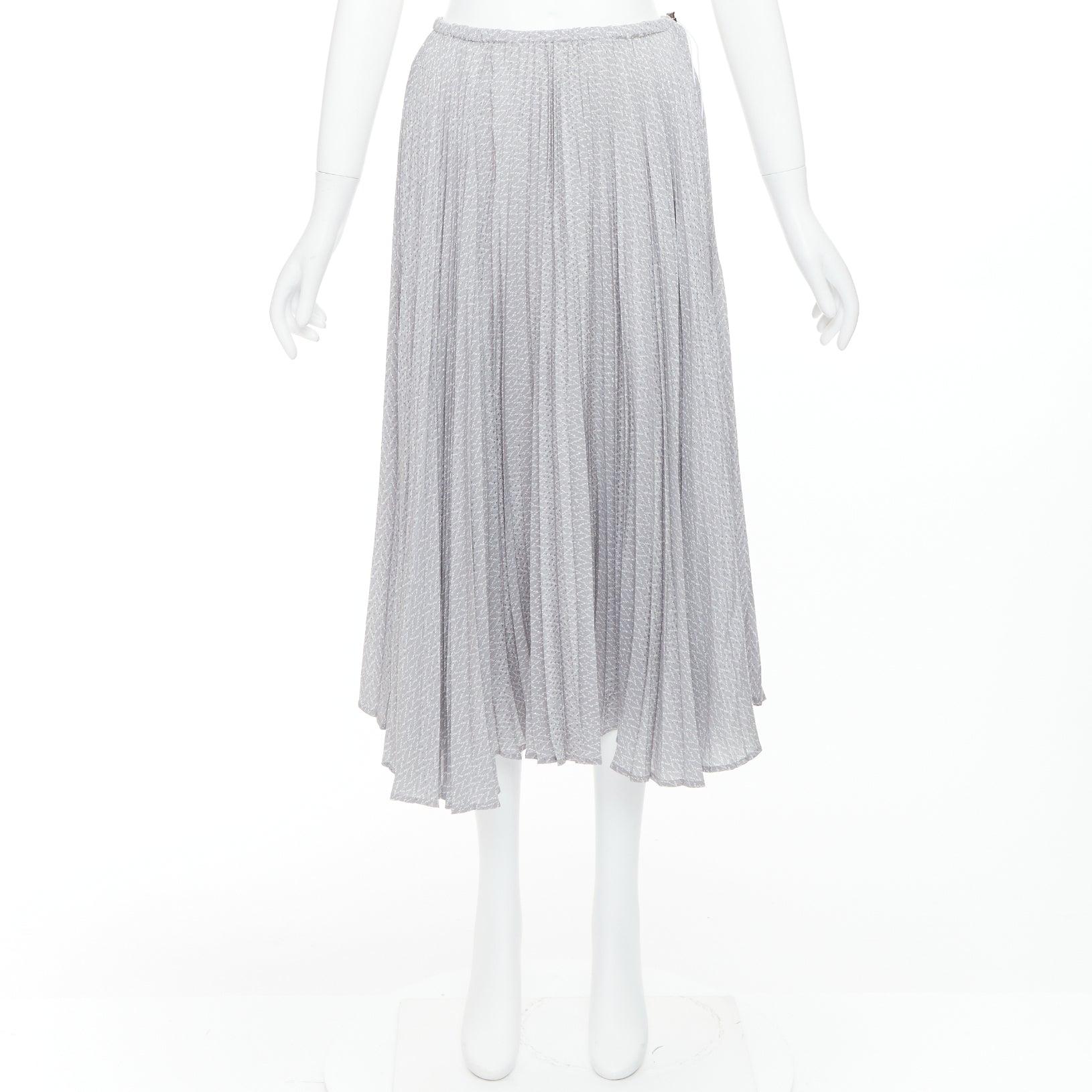FENDI 100% silk grey pleated 3D polka dots drawstring midi skirt IT38 XS For Sale 4
