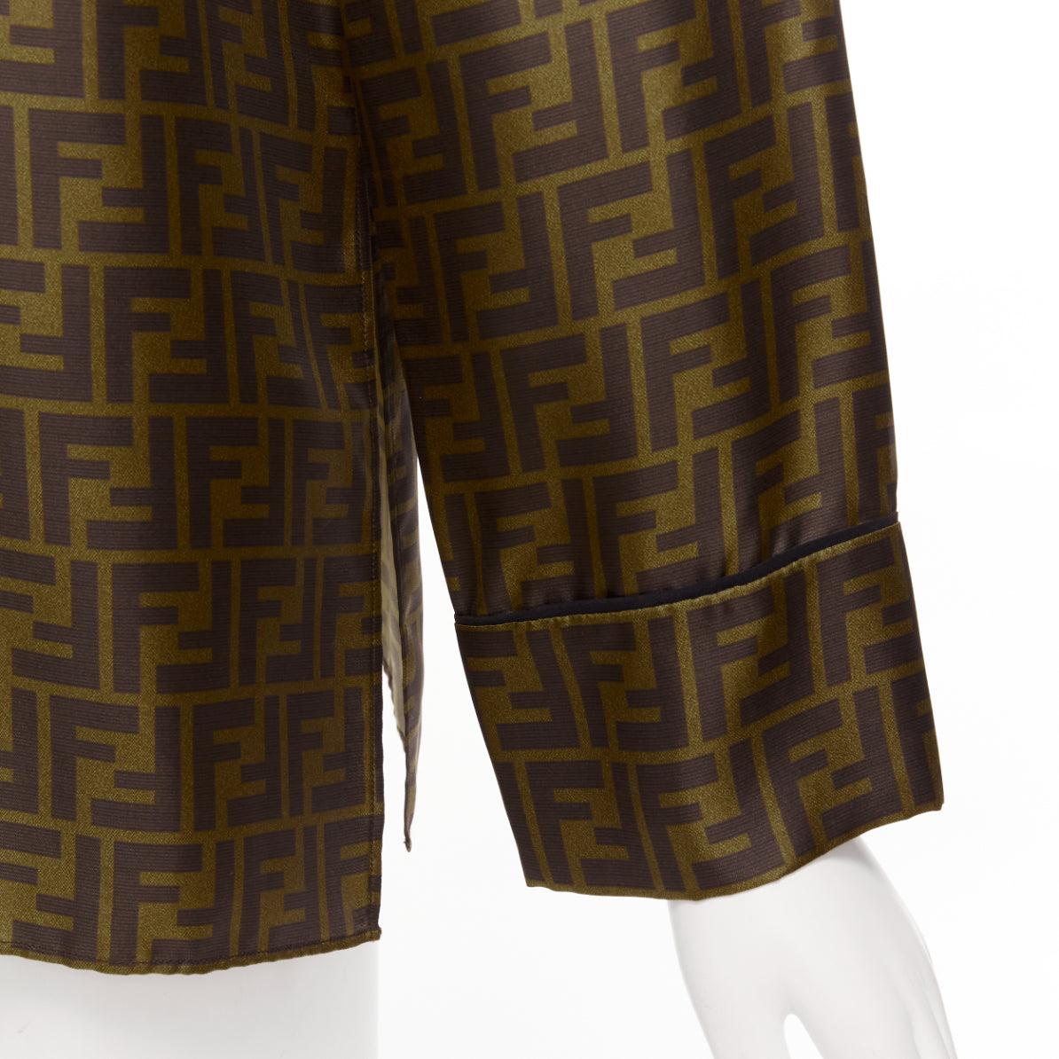 FENDI  100% silk twill FF Zucca monogram red embroidery pajama shirt IT38 XS 3