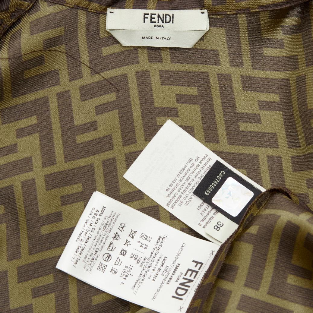 FENDI  100% silk twill FF Zucca monogram red embroidery pajama shirt IT38 XS 4