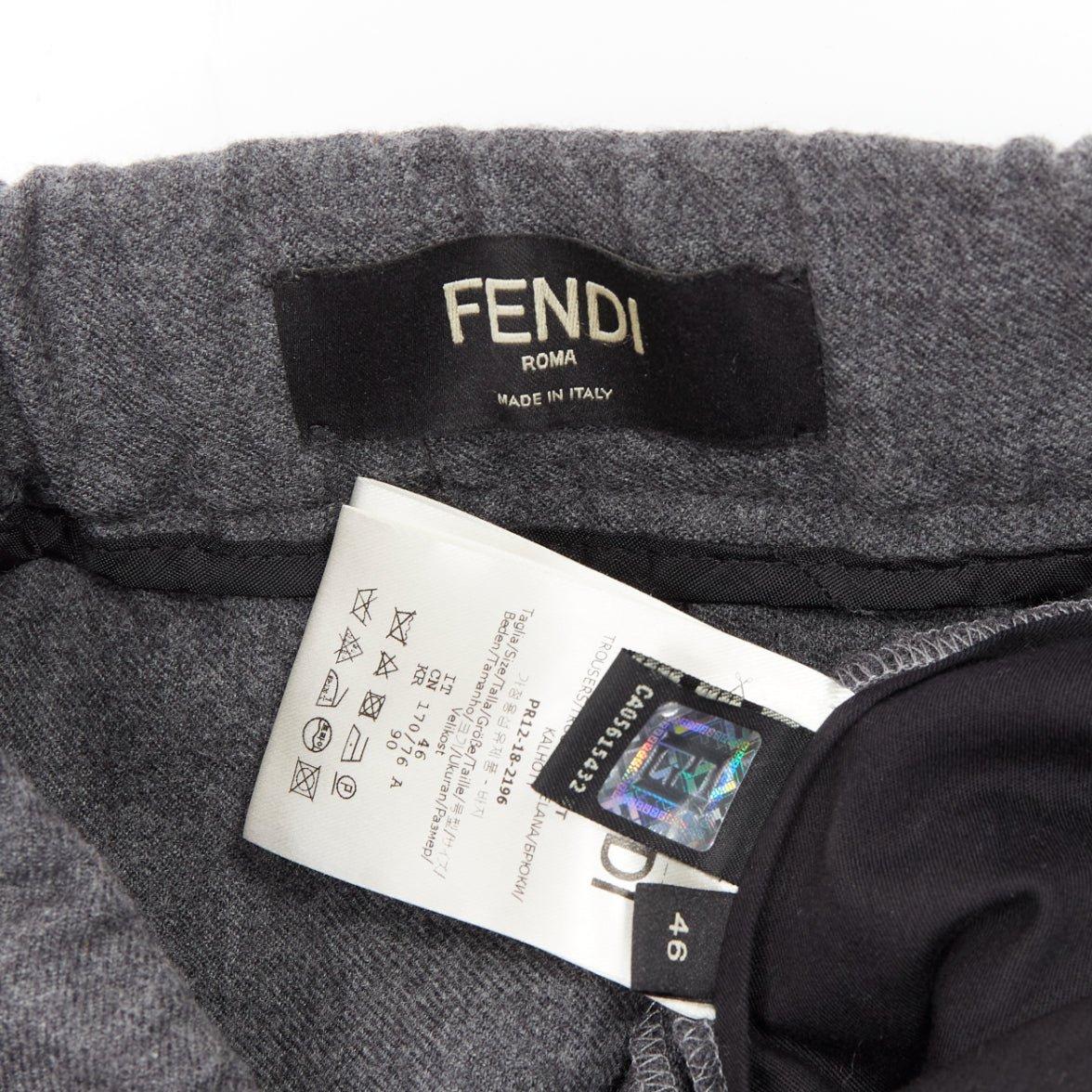 FENDI 100% virgin wool grey drawstring waistband casual dress trousers IT46 S For Sale 4