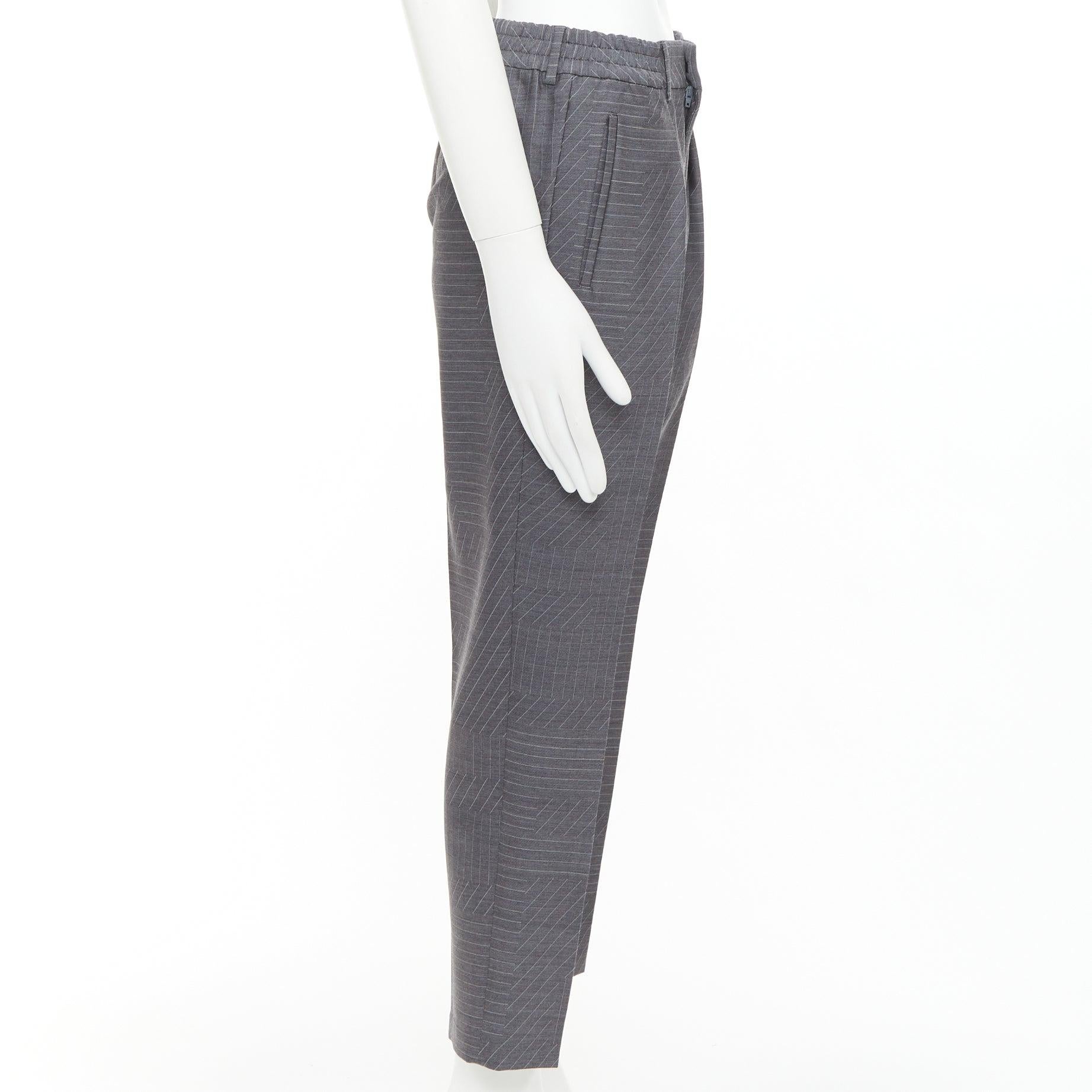 FENDI 100% laine grise rayures contrastées pantalon cropped à plis sur le devant IT44 XS Excellent état - En vente à Hong Kong, NT