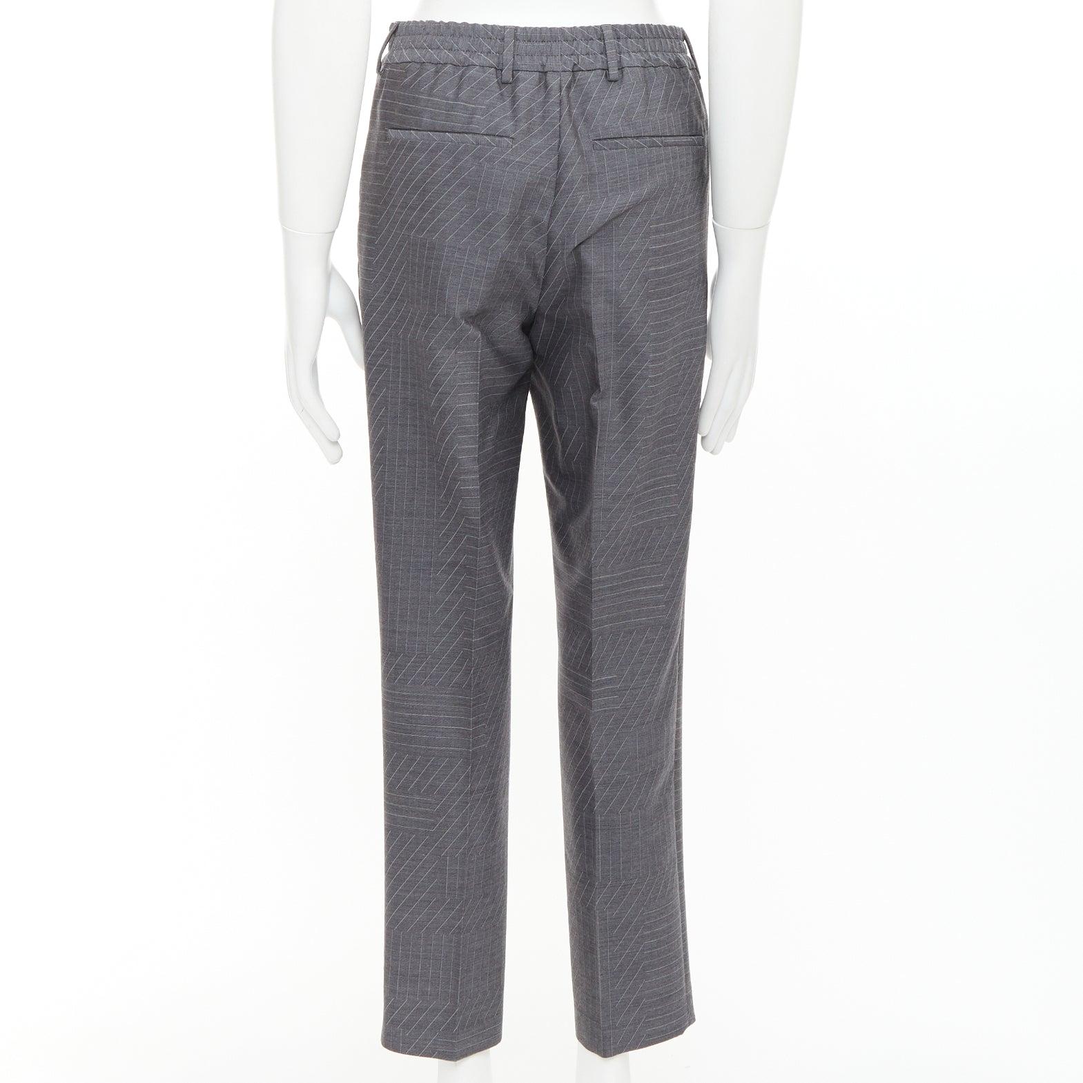 FENDI 100% laine grise rayures contrastées pantalon cropped à plis sur le devant IT44 XS Pour hommes en vente