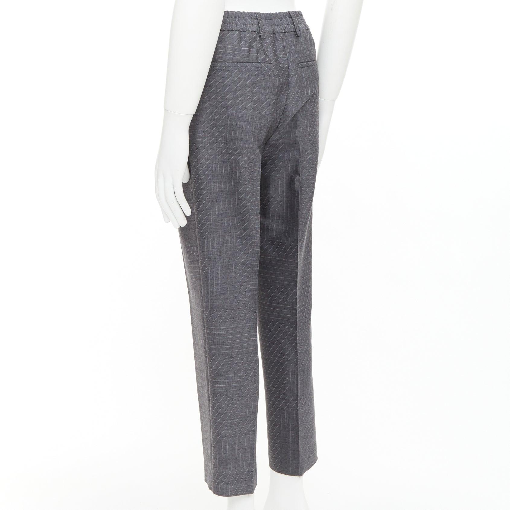 FENDI 100% laine grise rayures contrastées pantalon cropped à plis sur le devant IT44 XS en vente 1