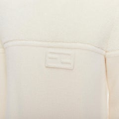 FENDI 100% wool fleece cream panelled logo applique sweater IT46 S