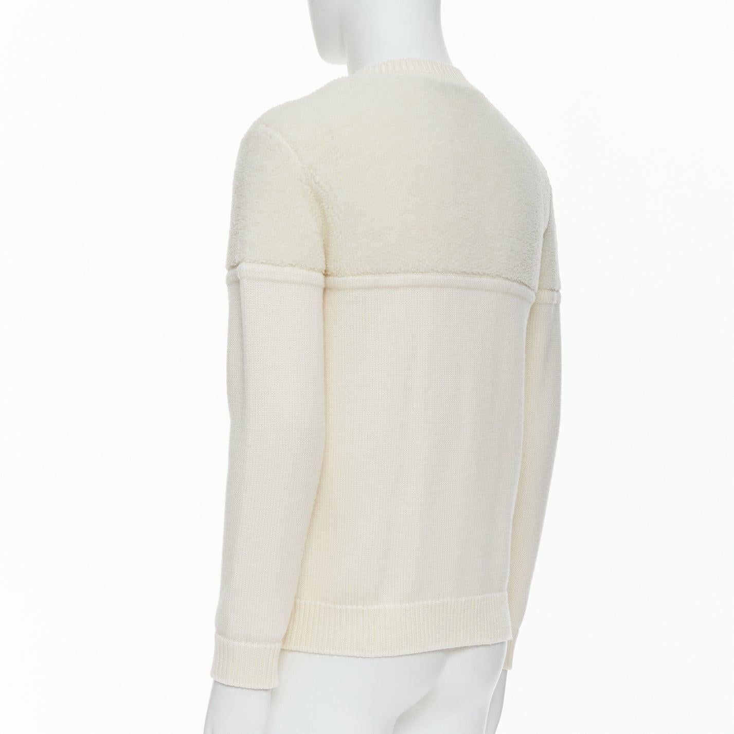 FENDI 100% wool fleece cream panelled logo applique sweater IT46 S For Sale 1
