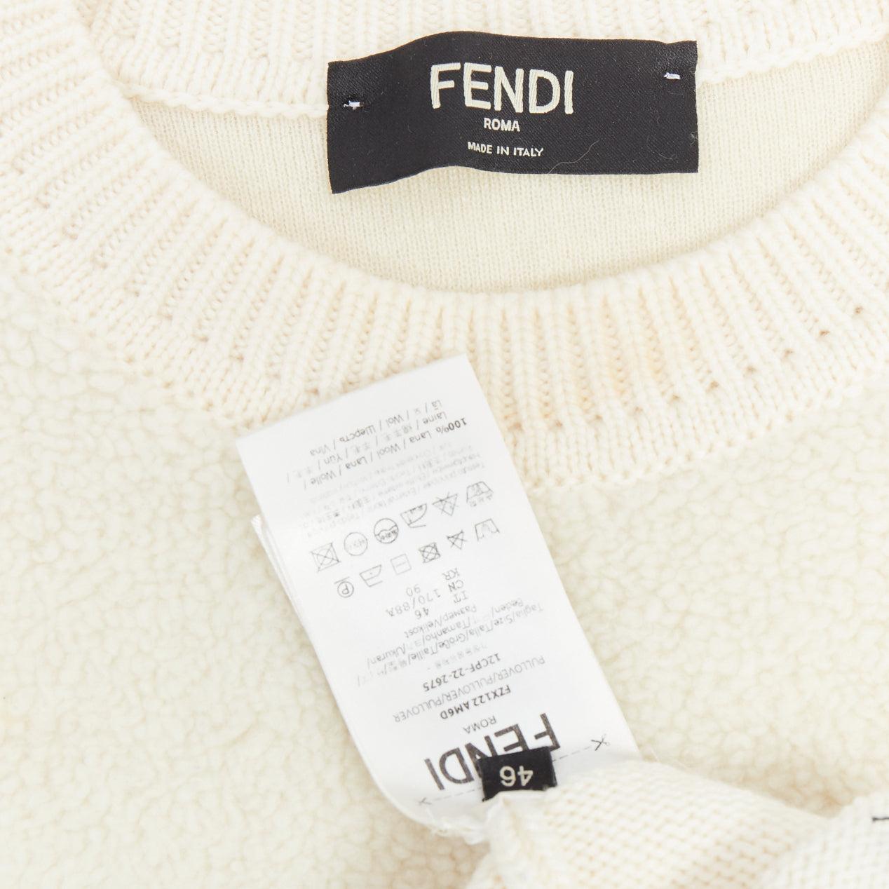 FENDI 100% wool fleece cream panelled logo applique sweater IT46 S For Sale 3