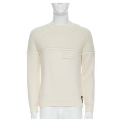 FENDI 100% wool fleece cream panelled logo applique sweater IT46 S