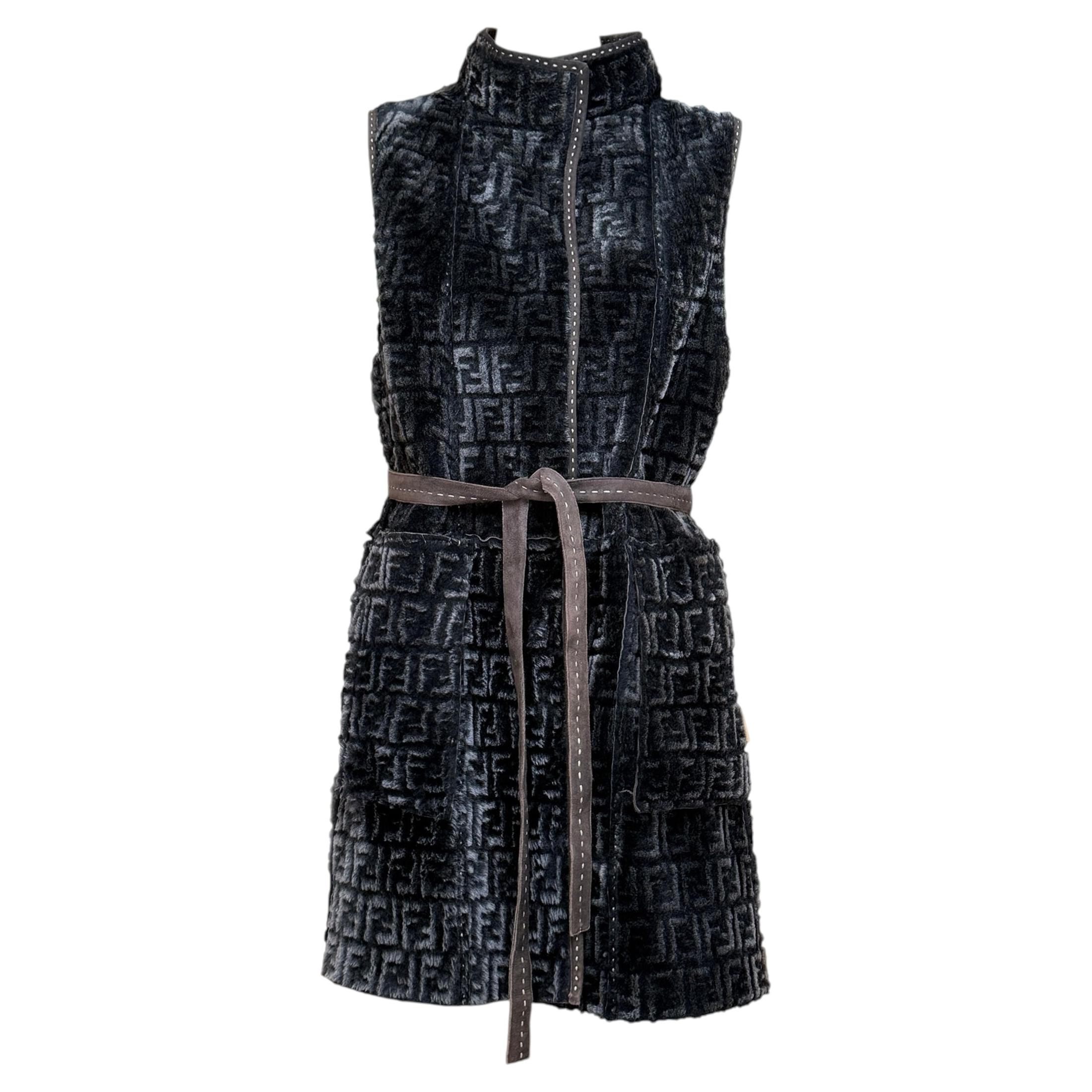 FENDI 12K$ Monogram Shearling Vest Jacket 40 IT