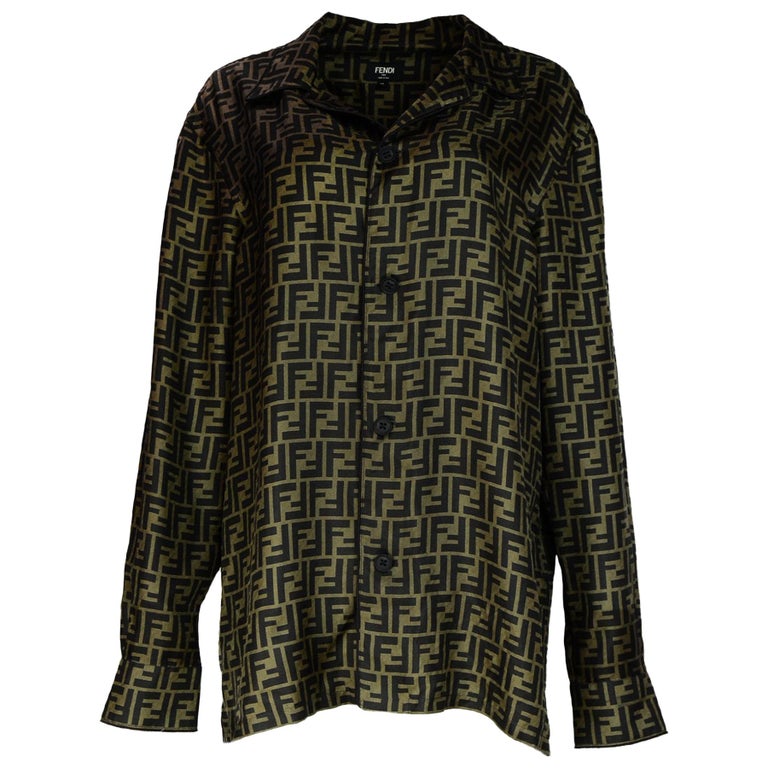 Fendi '18 Men's Unisex Brown FF Monogram Pajama-Style Silk Twill Shirt ...