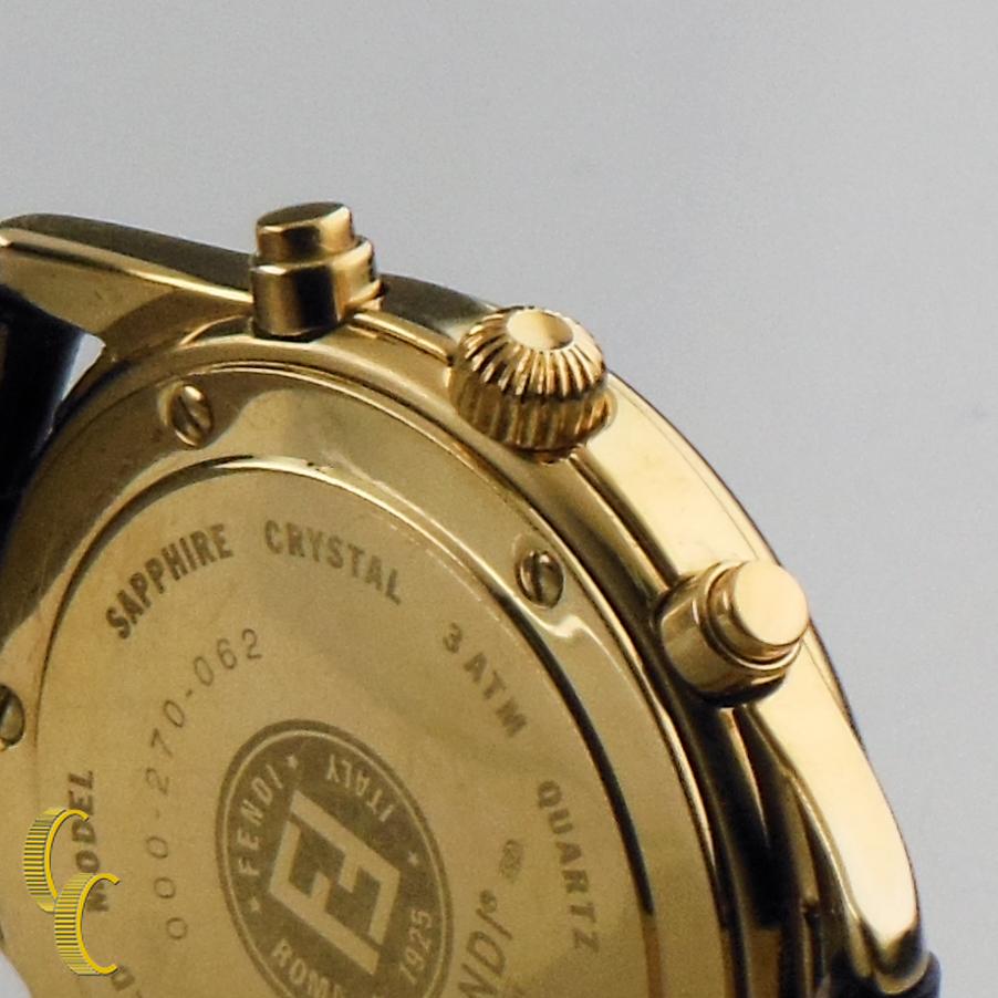 Fendi 18 Karat Gelbgold Chronographuhr mit Lederband im Zustand „Gut“ im Angebot in Sherman Oaks, CA