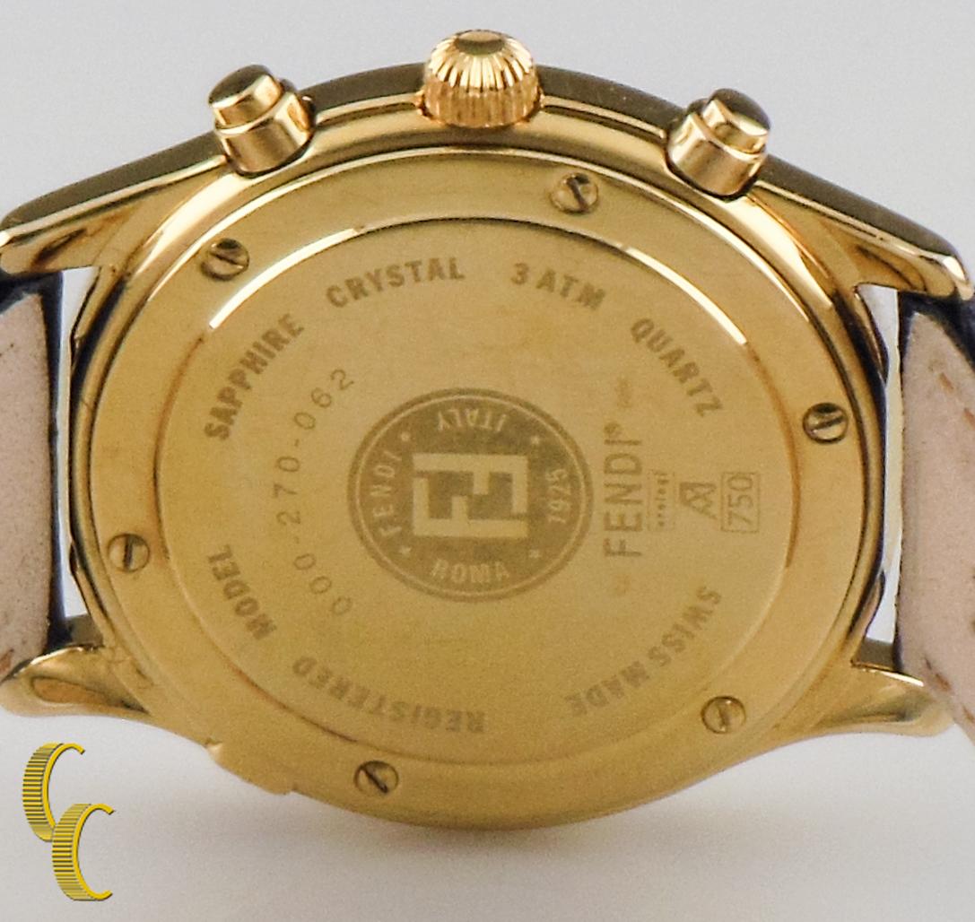 Fendi 18k Yellow Gold Chronograph Watch with Leather Band In Good Condition For Sale In Sherman Oaks, CA