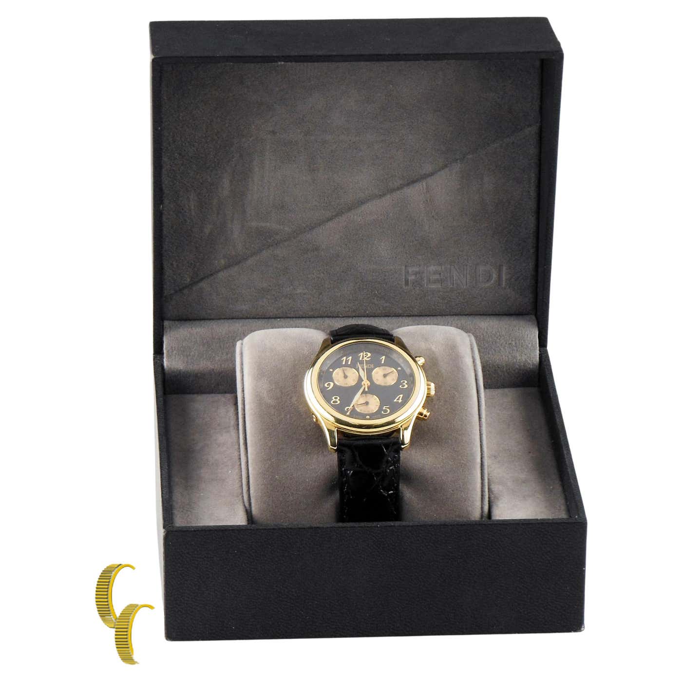 Fendi 18k Yellow Gold Chronograph Watch With Leather Band For Sale At fendi-18k-yellow-gold-chronograph-watch-with-leather-band-for-sale-at
