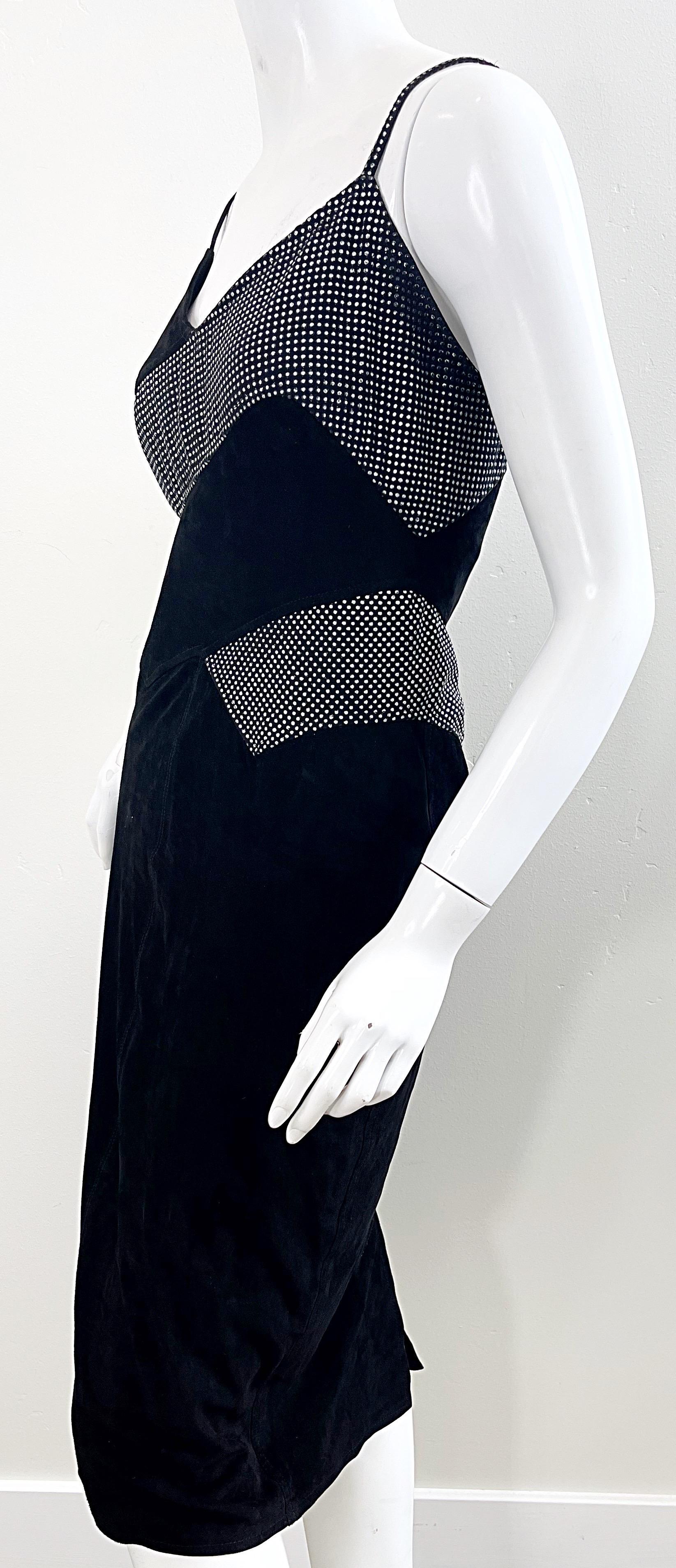 Fendi 1980s Fendissime Black Silver Suede Leather Vintage 80s Hand Painted Dress For Sale 8