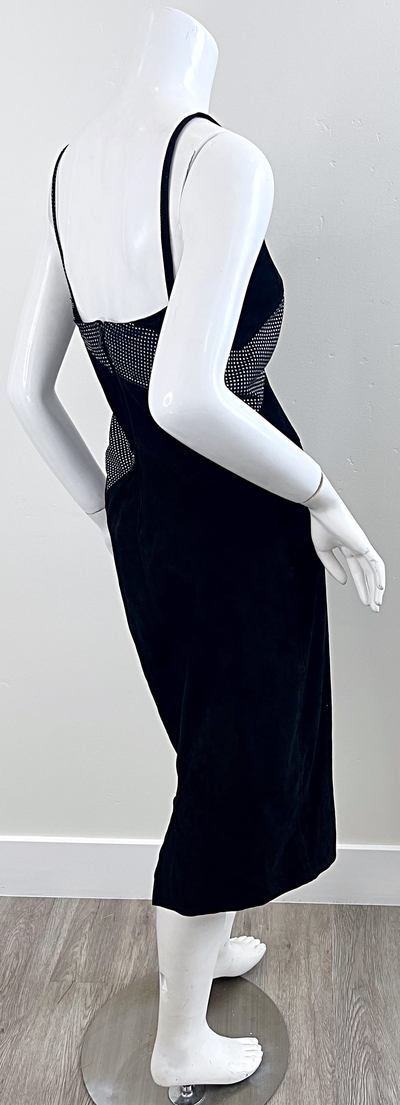 Fendi 1980s Fendissime Black Silver Suede Leather Vintage 80s Hand Painted Dress For Sale 9