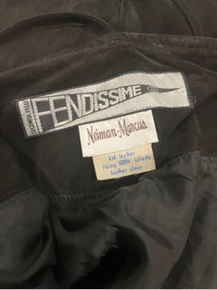 Fendi 1980s Fendissime Black Silver Suede Leather Vintage 80s Hand Painted Dress