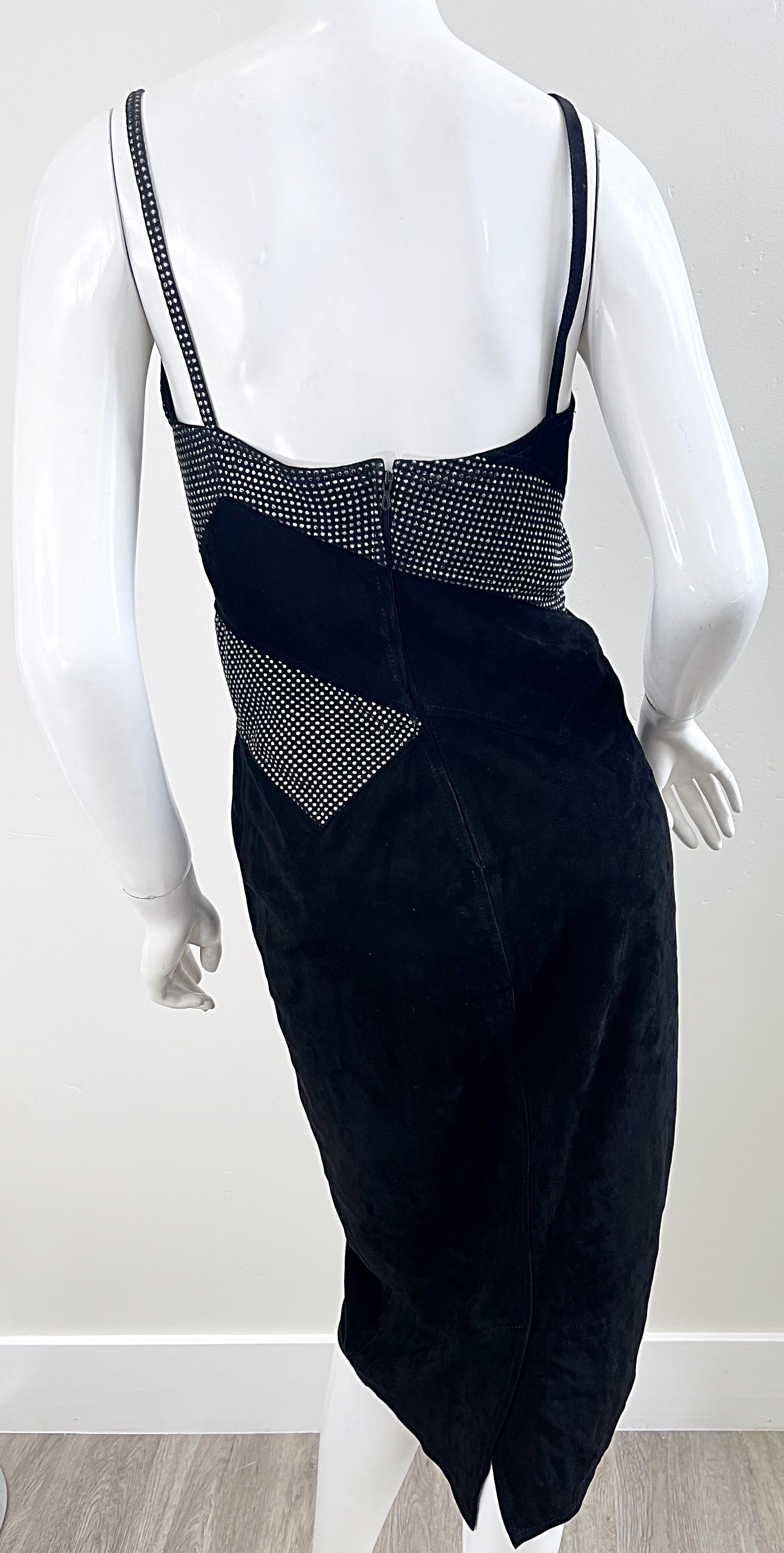 Women's Fendi 1980s Fendissime Black Silver Suede Leather Vintage 80s Hand Painted Dress For Sale