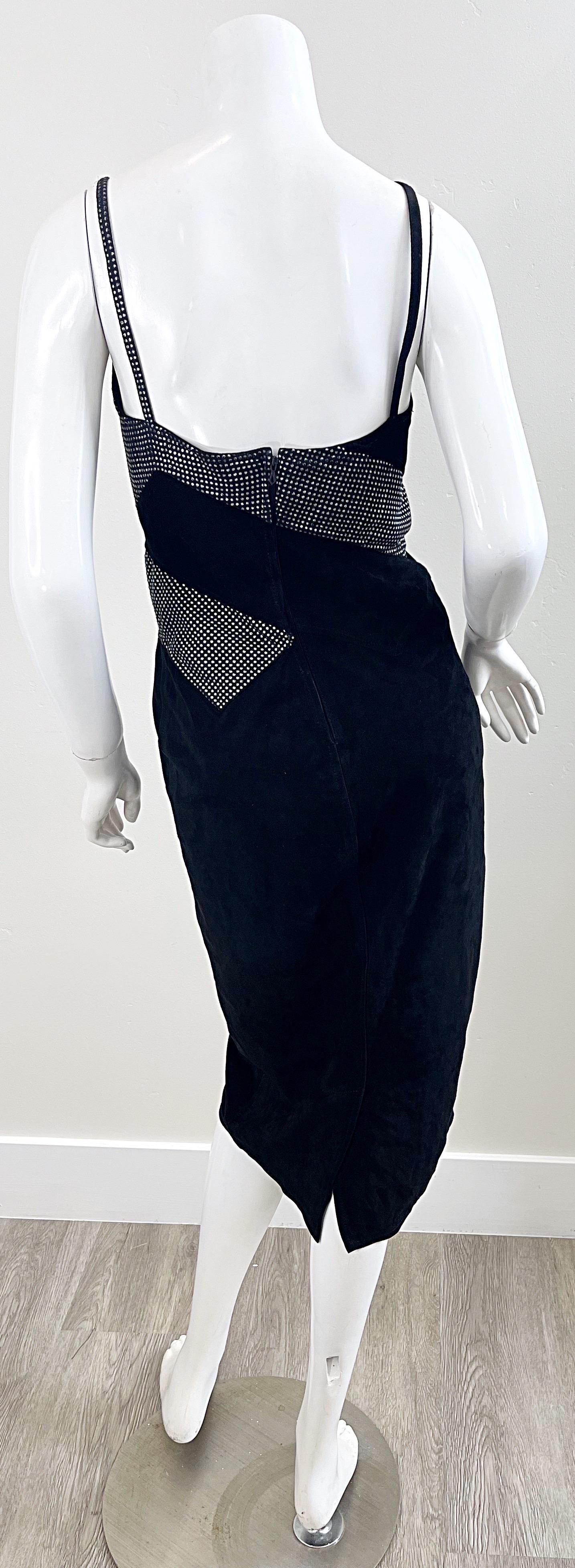 Fendi 1980s Fendissime Black Silver Suede Leather Vintage 80s Hand Painted Dress For Sale 2