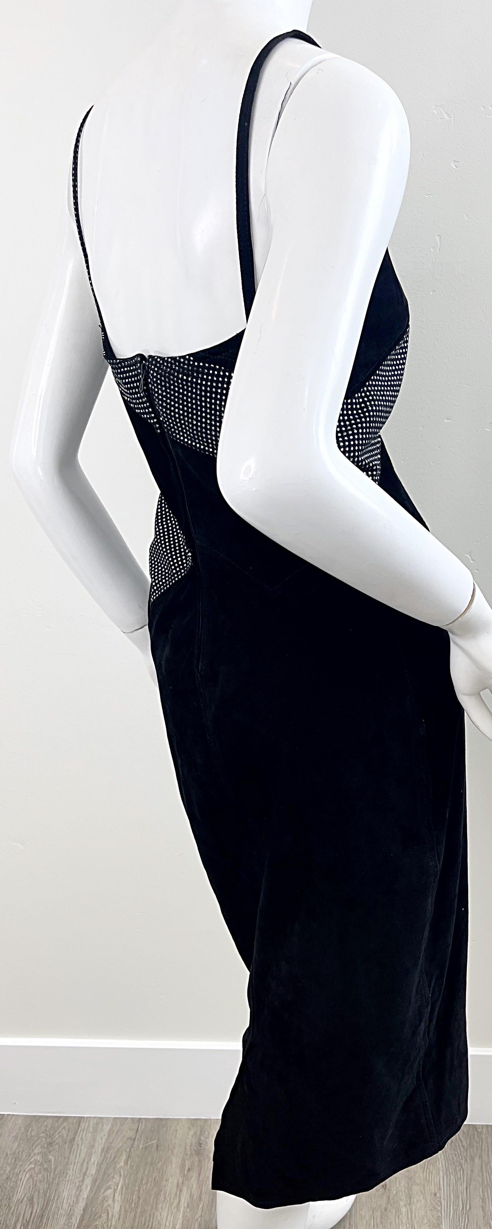 Fendi 1980s Fendissime Black Silver Suede Leather Vintage 80s Hand Painted Dress For Sale 4