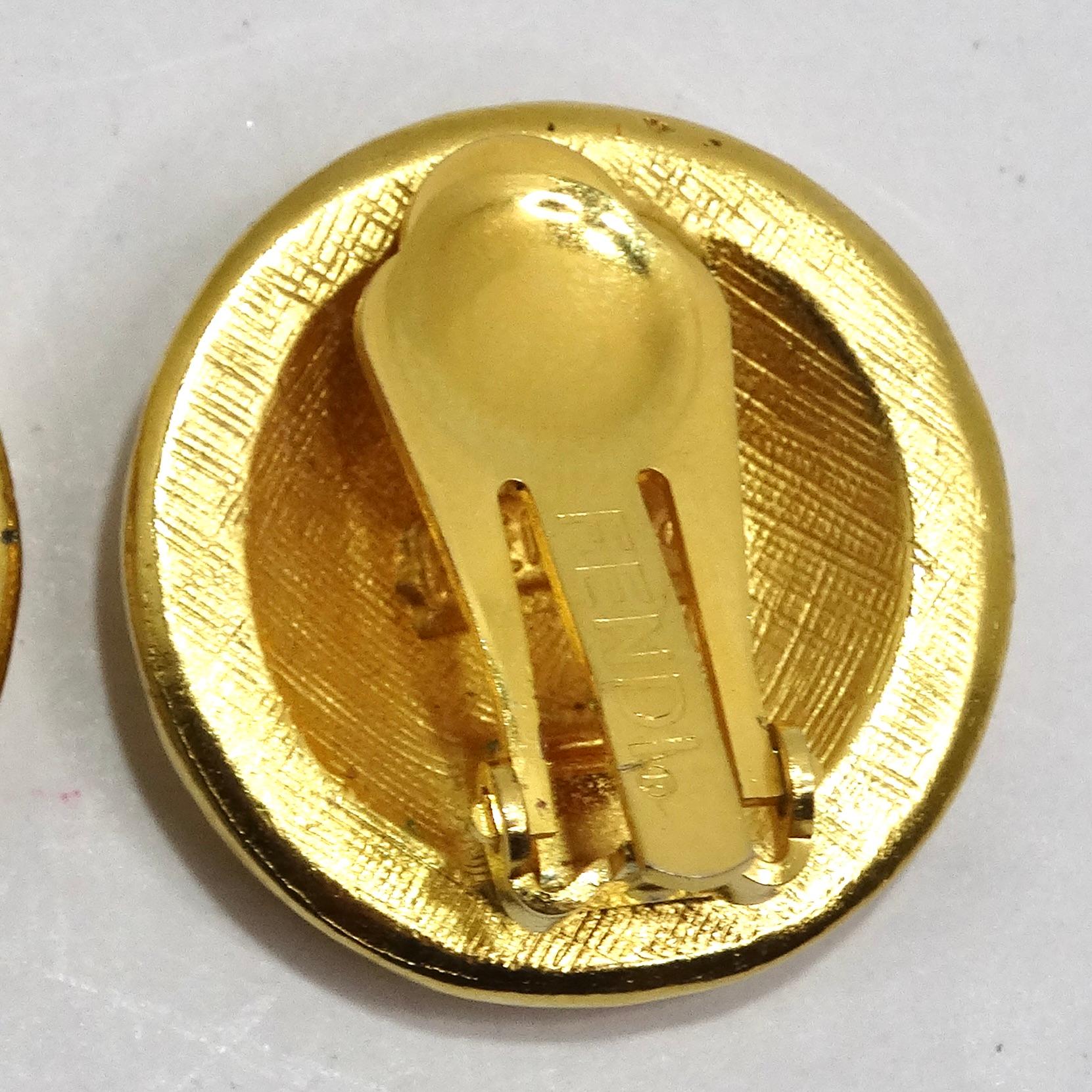 Women's or Men's Fendi 1980s Gold Plated FF Clip-On Earrings